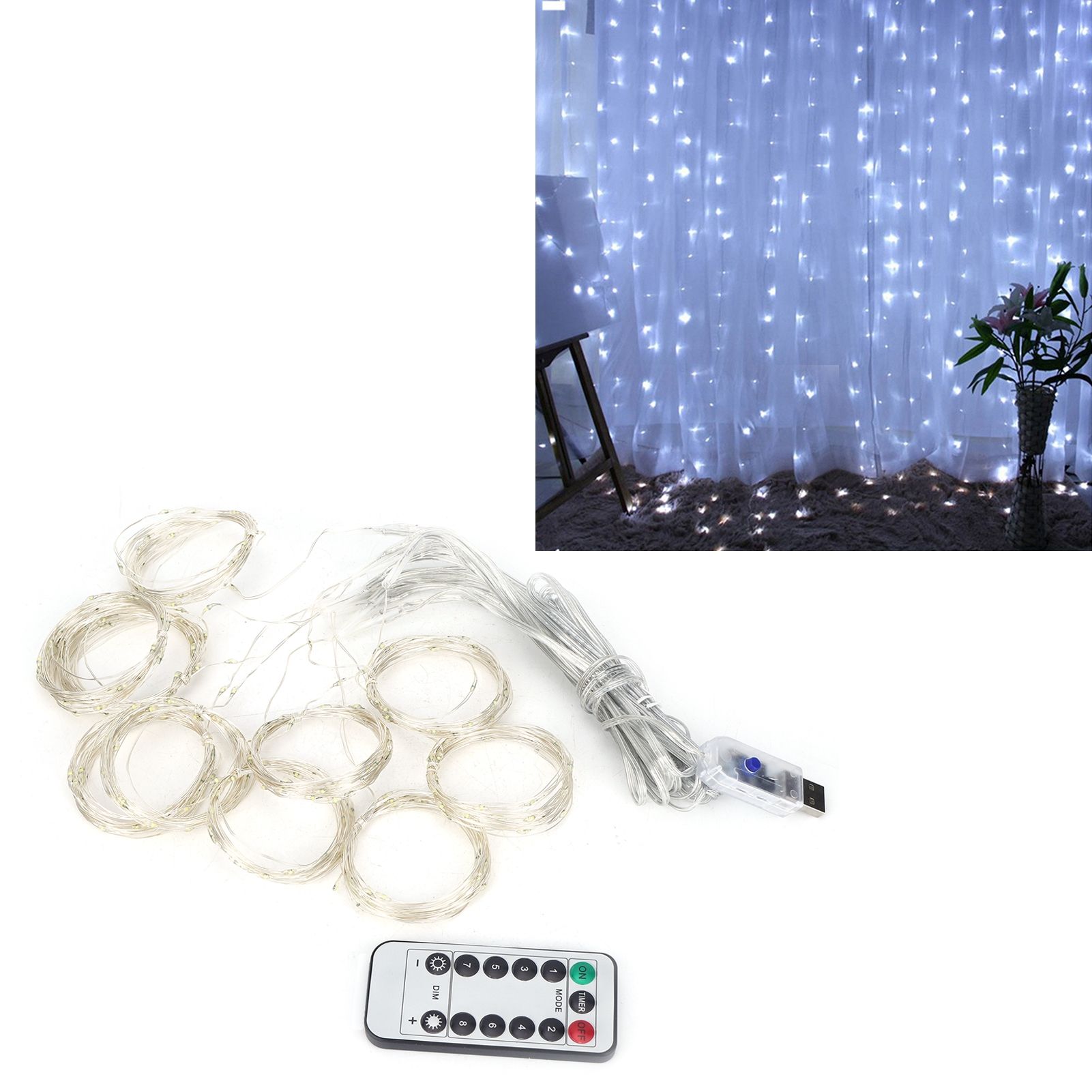 3x3m USB 300LED Chips Curtain Light String with Remote Control for Home Party view 9
