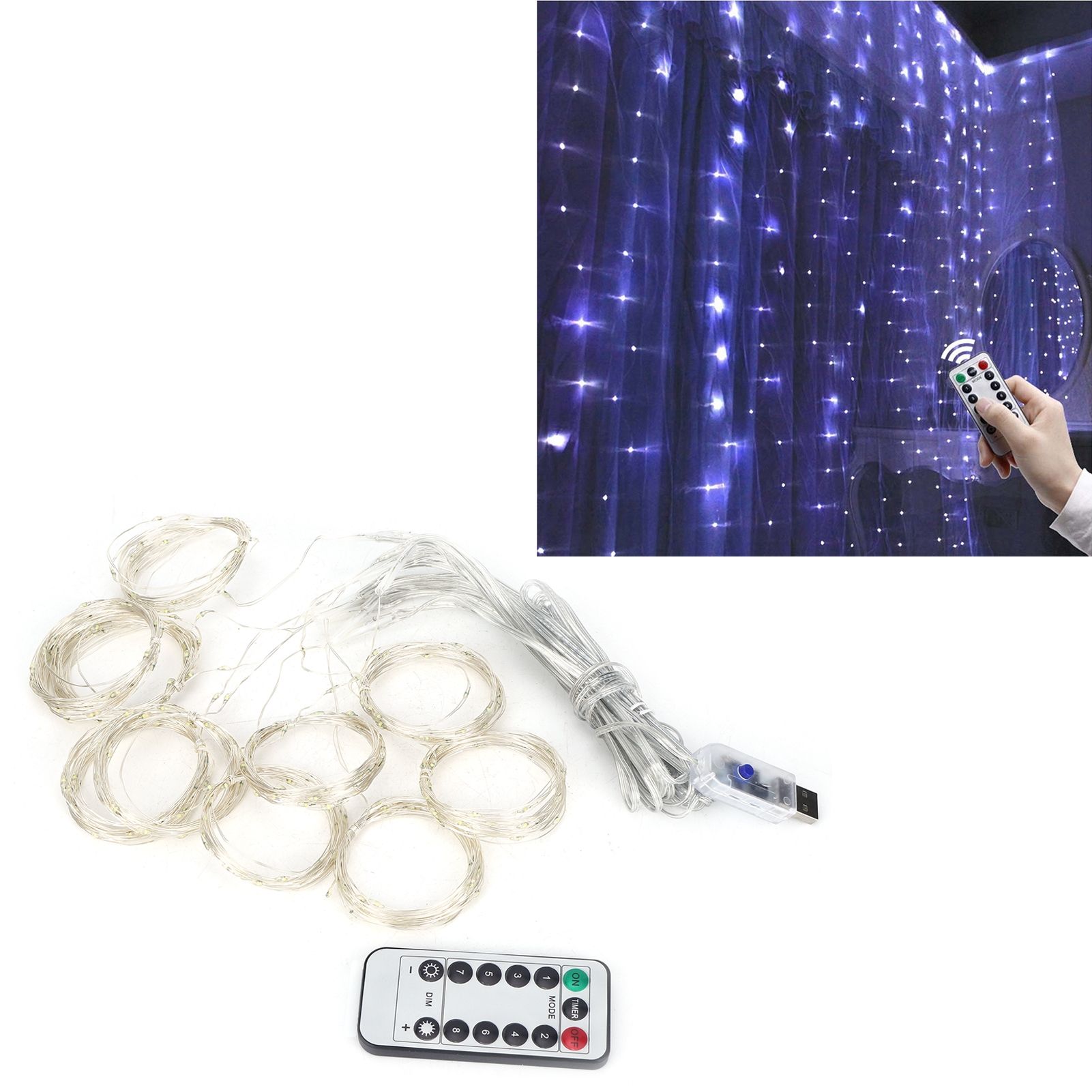 3x3m USB 300LED Chips Curtain Light String with Remote Control for Home Party view 10