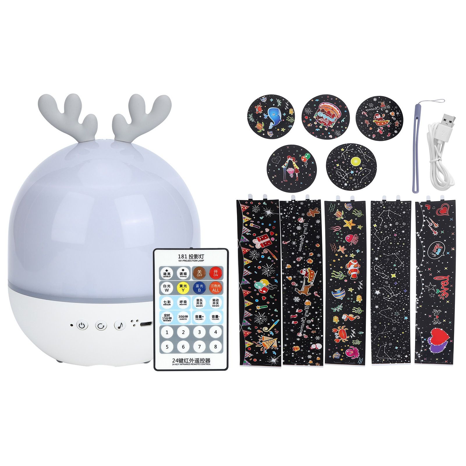 Cute USB Rechargeable Projection Lamp 360 Degree Rotating Remote Music Night view 2