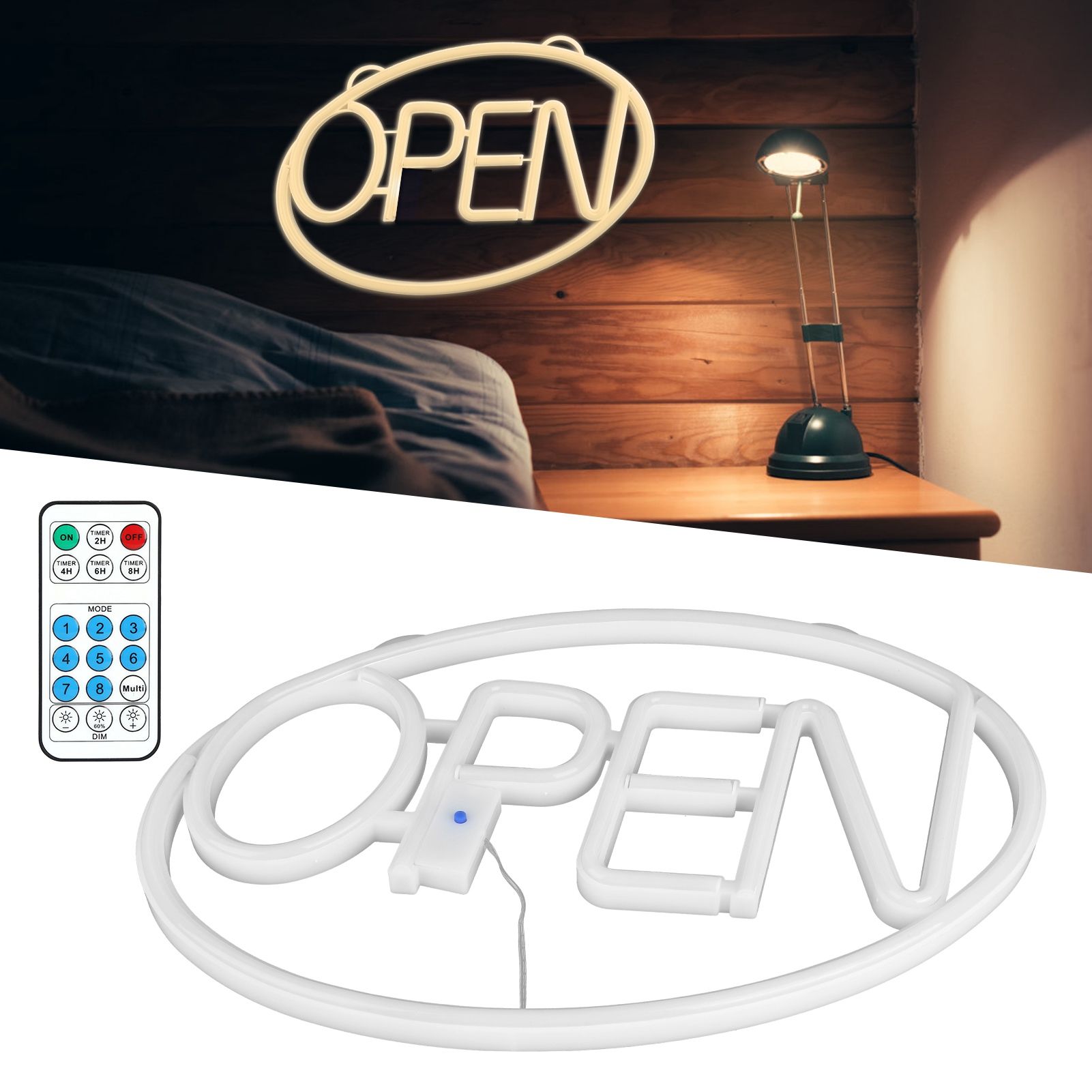 LED Neon Open Sign Display Window Hanging Light with Remote Control for view 10