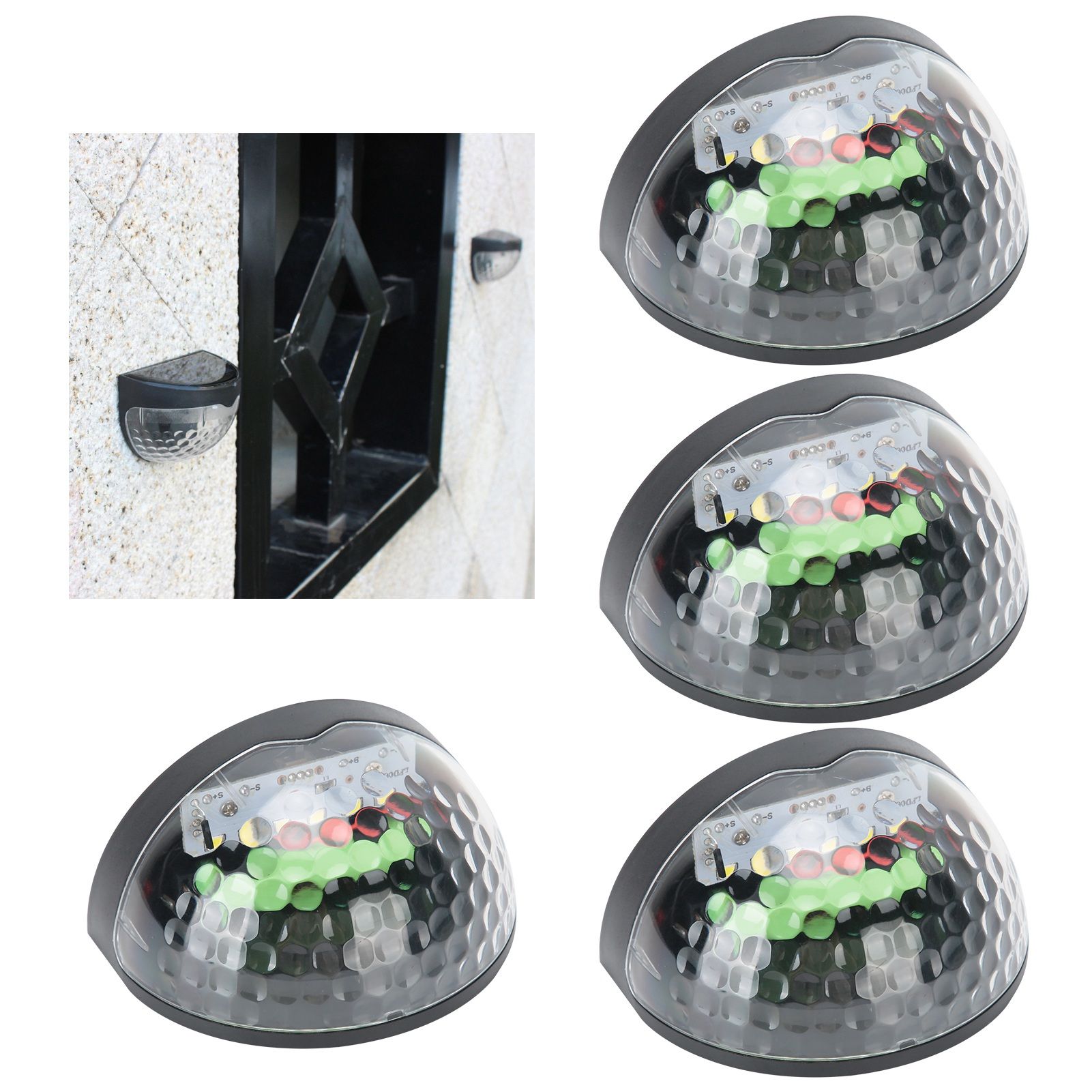 4Pcs Outdoor Waterproof Semicircle 6LED Solar Power Wall Lamp Black Shell view 10