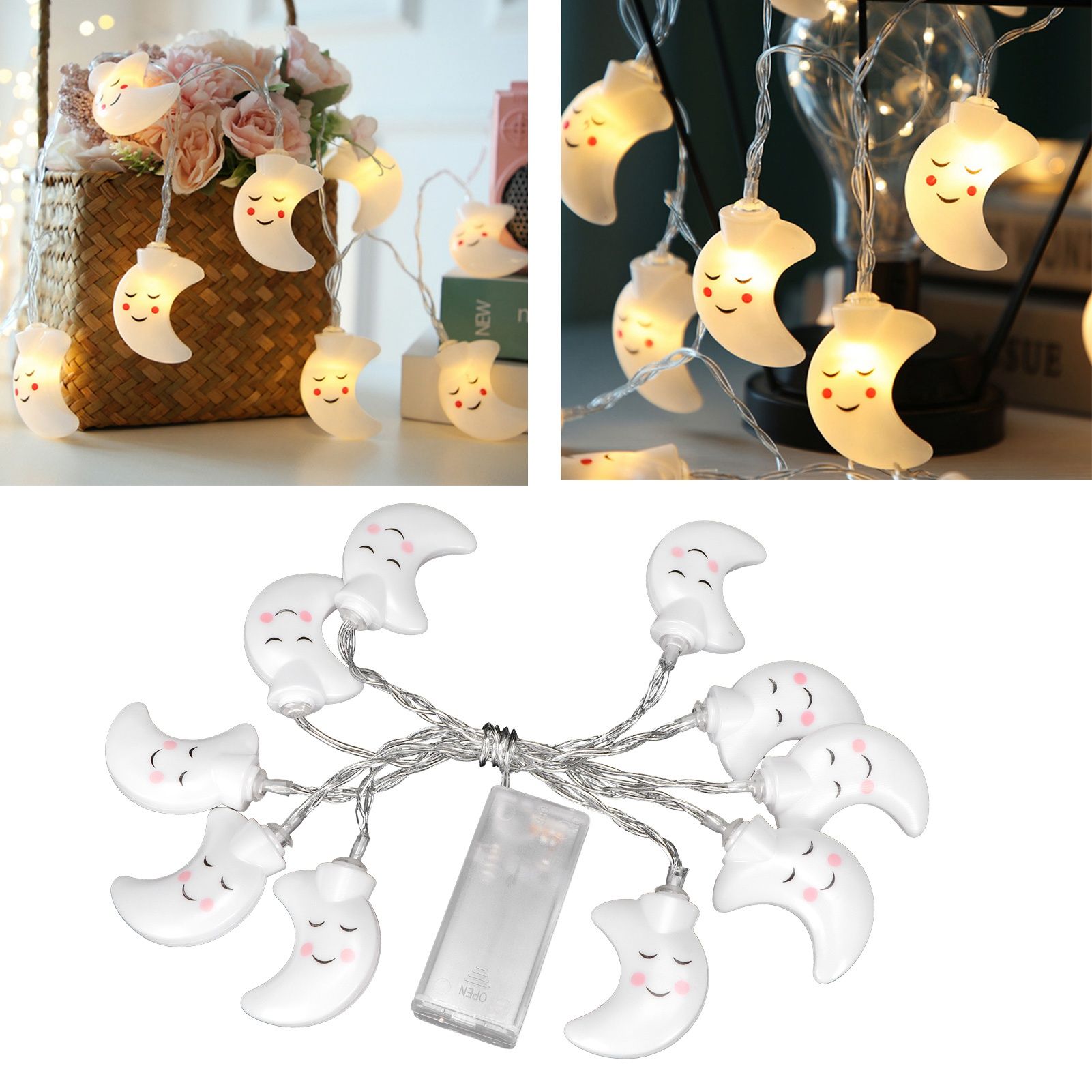 2Pcs 1.5m 10LED Light String Waterproof Moon Shape Decorative Lamp for view 9