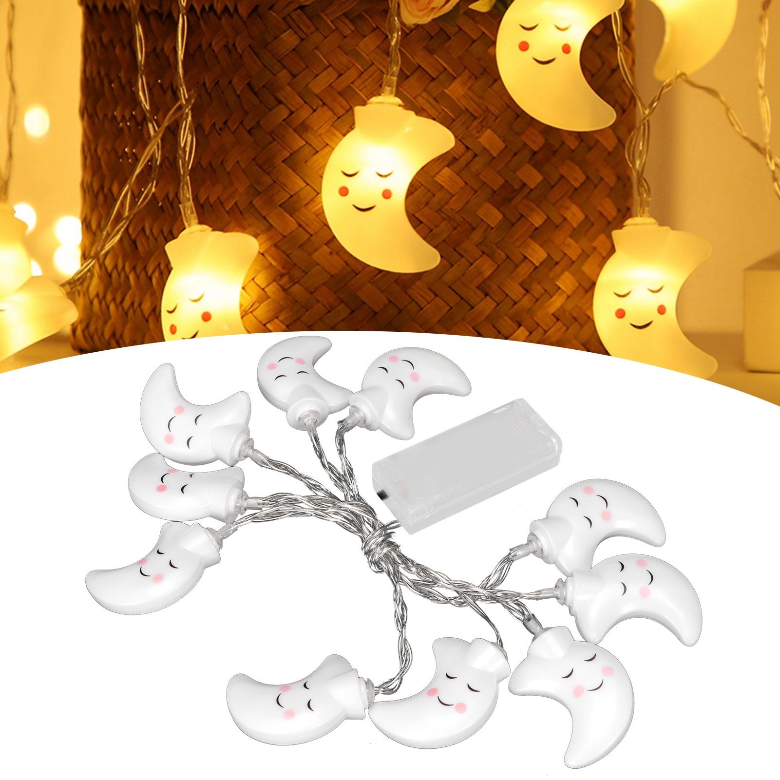 2Pcs 1.5m 10LED Light String Waterproof Moon Shape Decorative Lamp for view 10