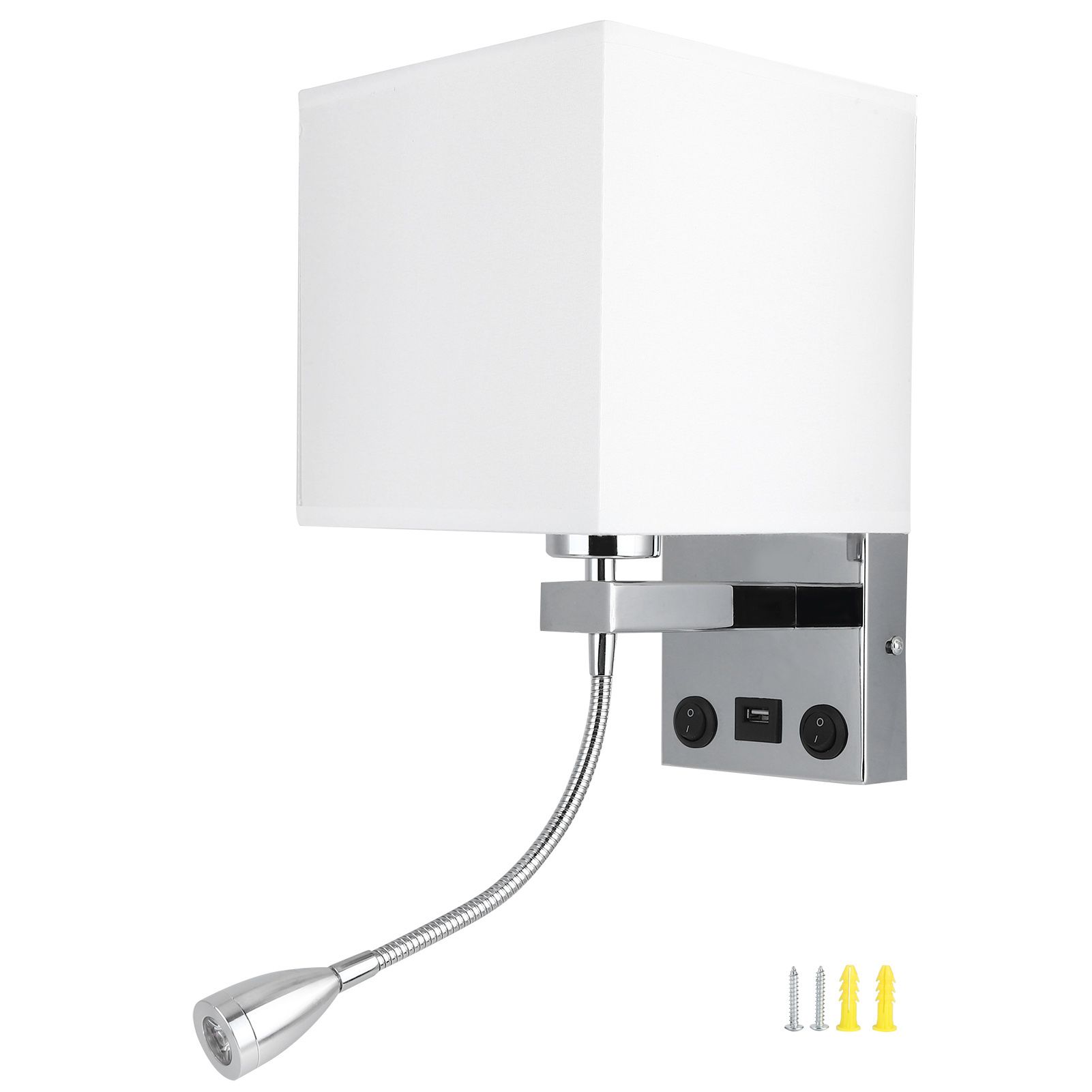 LED Wall Light Modern Fabric Lampshade USB Bedroom Bedside Reading Sconce E27 view 2