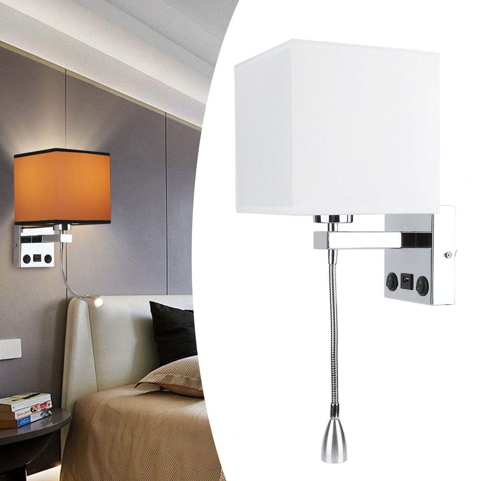 LED Wall Light Modern Fabric Lampshade USB Bedroom Bedside Reading Sconce E27 view 9