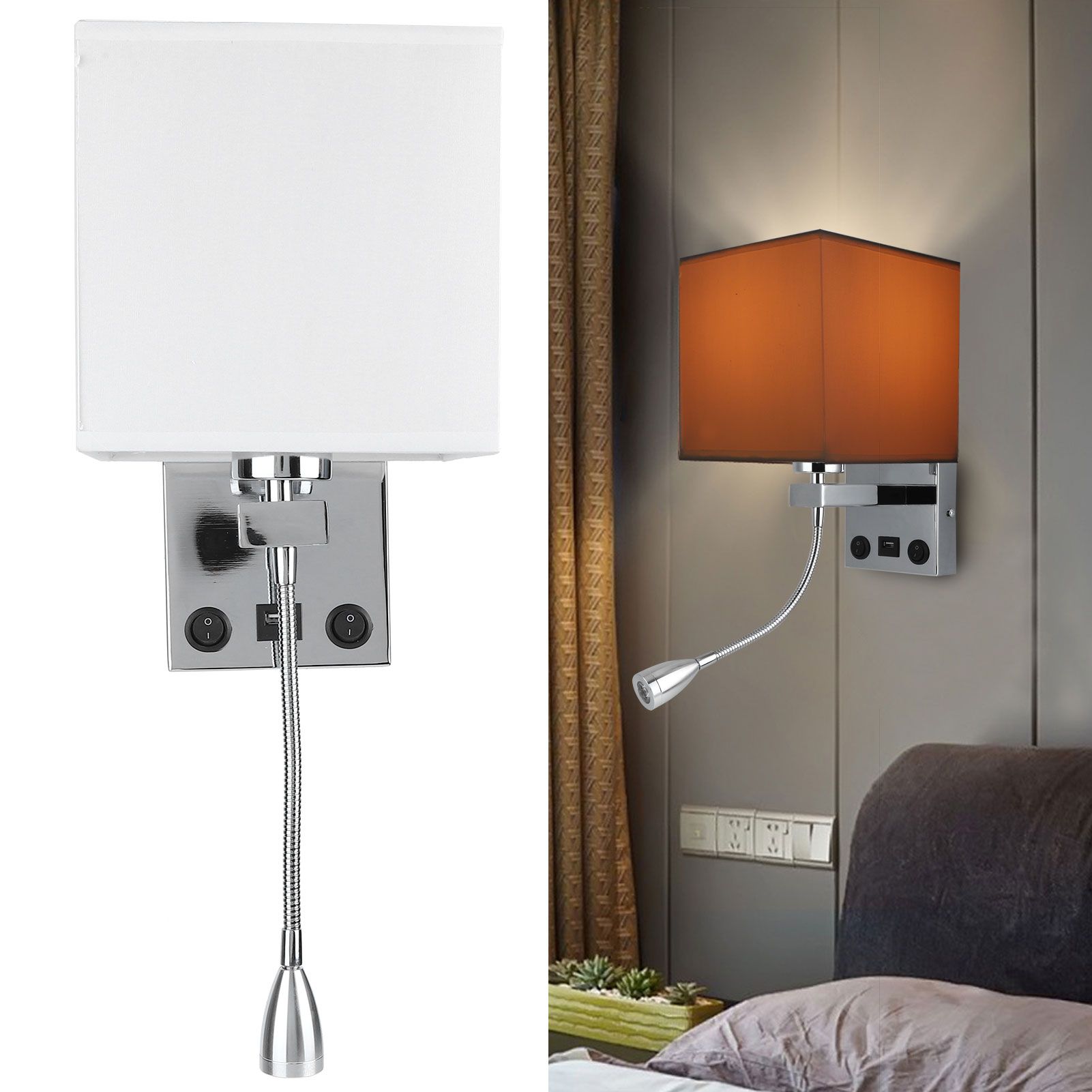LED Wall Light Modern Fabric Lampshade USB Bedroom Bedside Reading Sconce E27 view 10