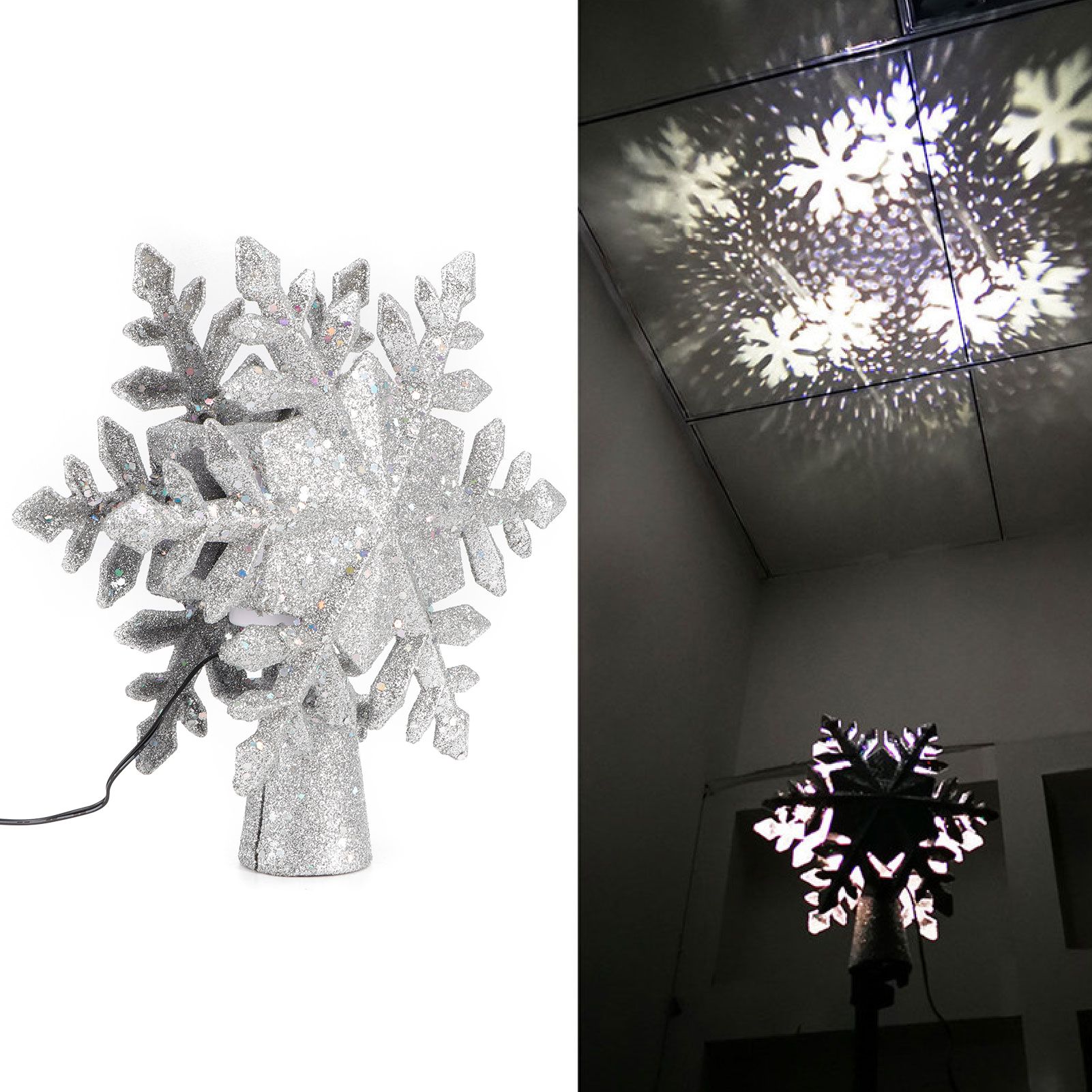 Christmas Tree Topper Projector Light LED Rotating Snowflake Projection Lamp view 9