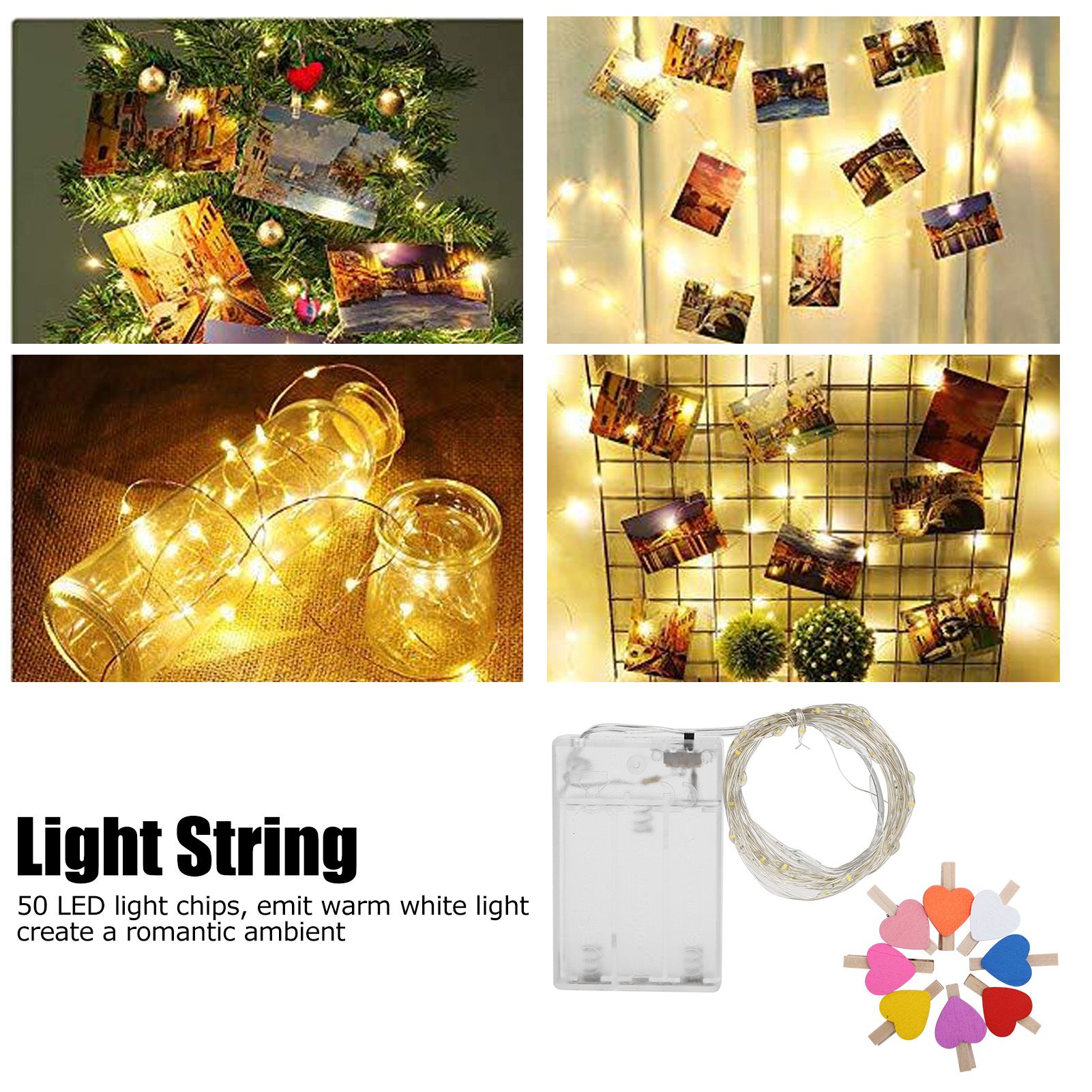 2Pcs 5m 50LED Photo Clip Light String Battery Powered Lamp for Home Party view 12