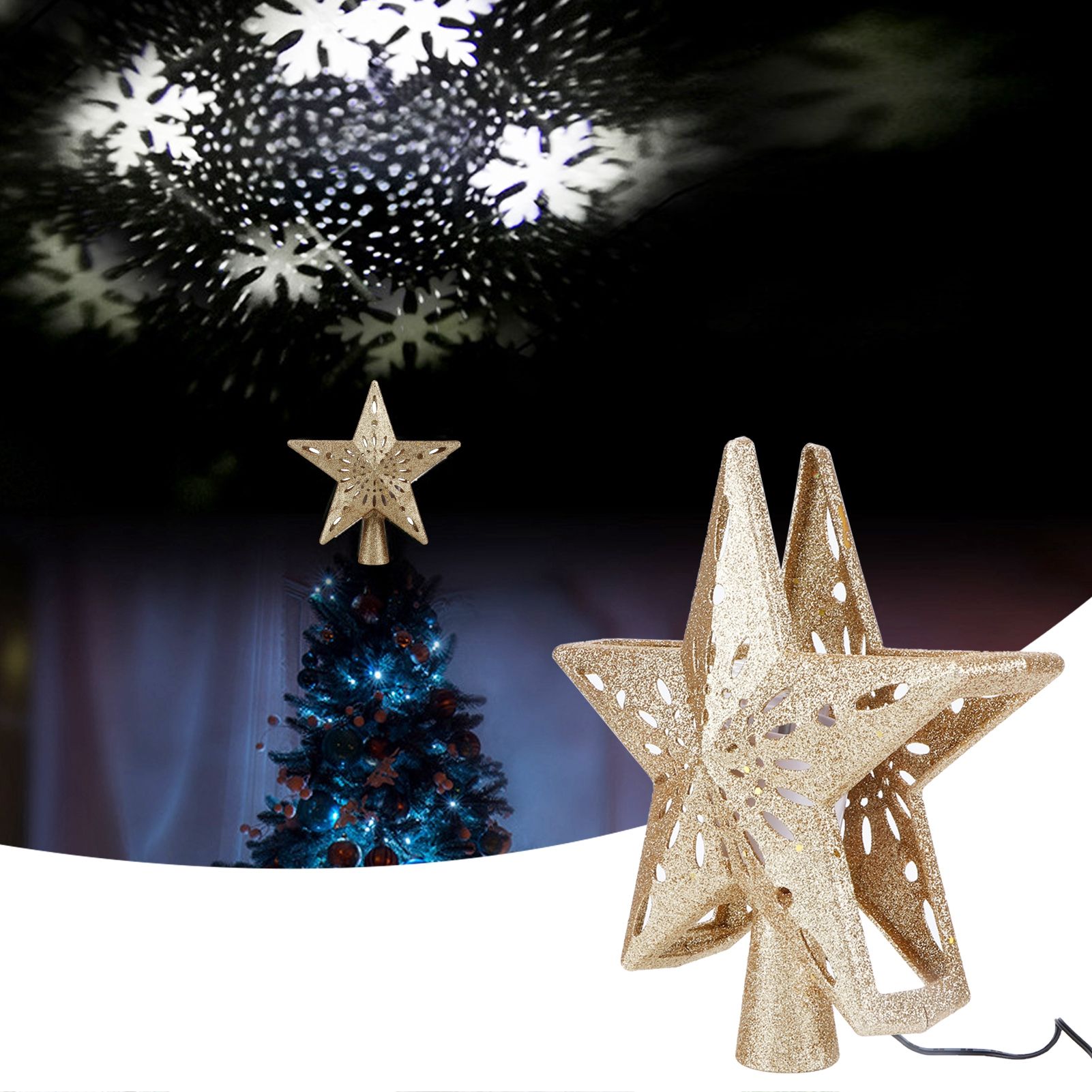 Snowflake Projector Lamp LED Rotating Christmas Tree Toppers Light Home view 10