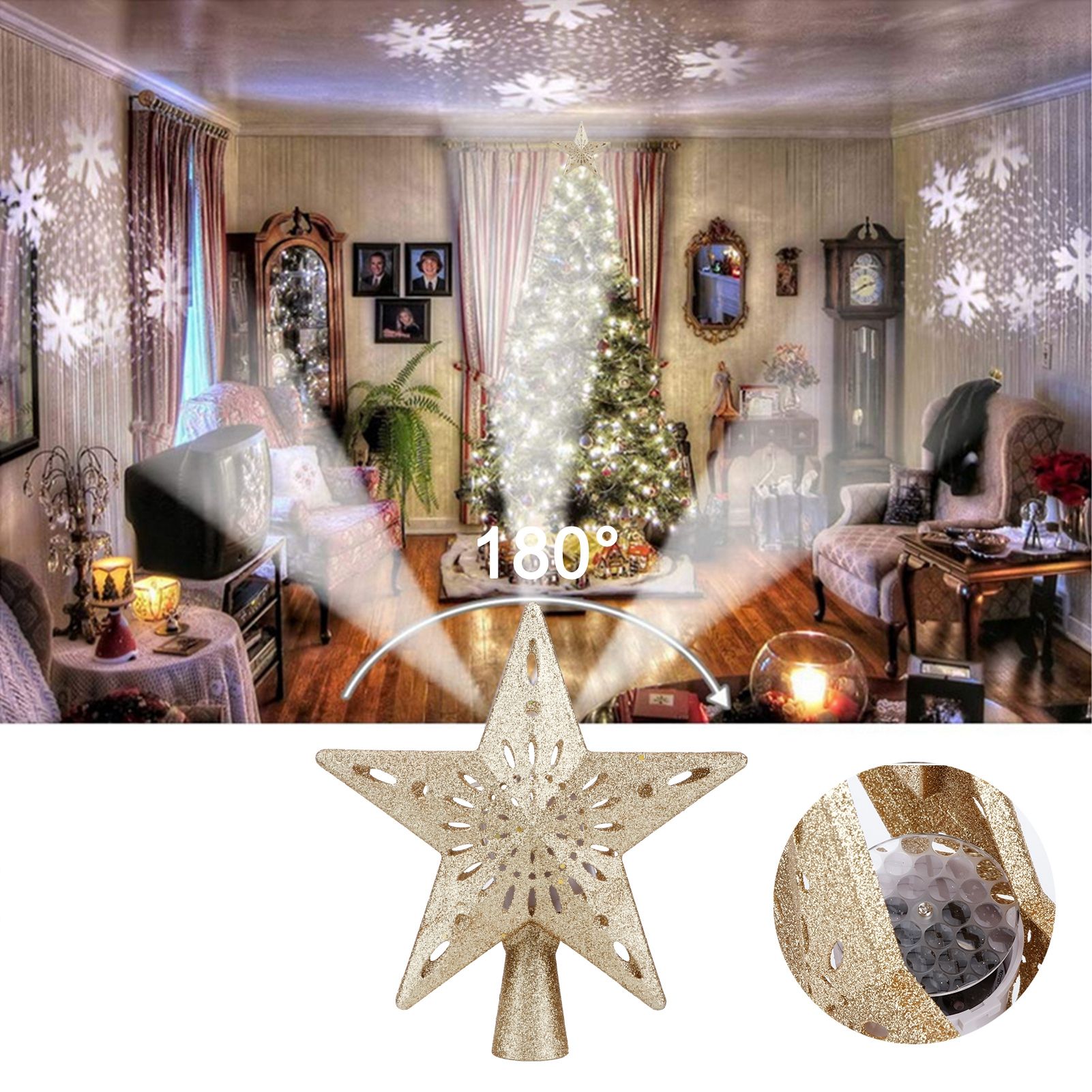 Snowflake Projector Lamp LED Rotating Christmas Tree Toppers Light Home view 9