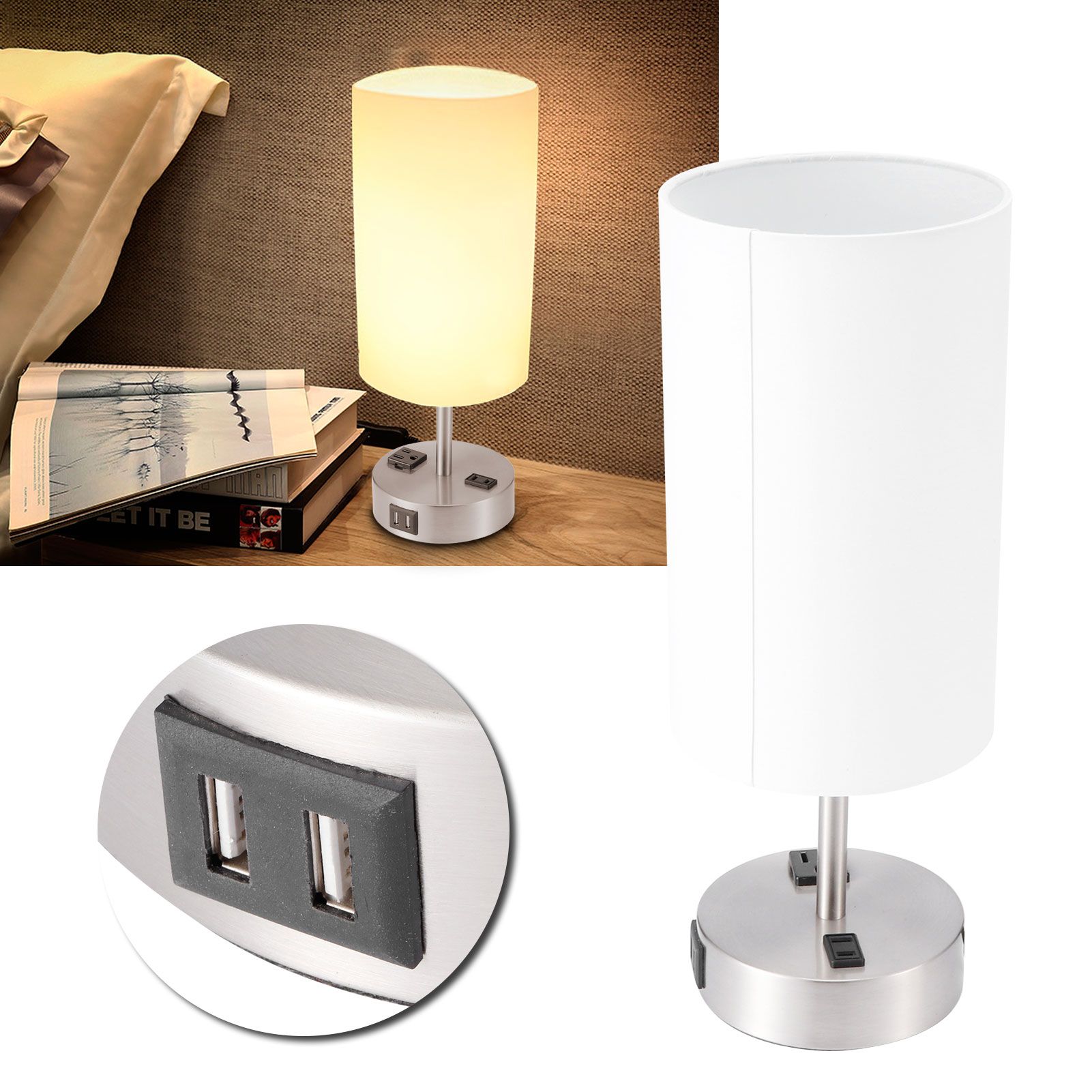 Desk Lamp Shade with USB Charging Ports for Study Bedroom Living Room Bedside view 9