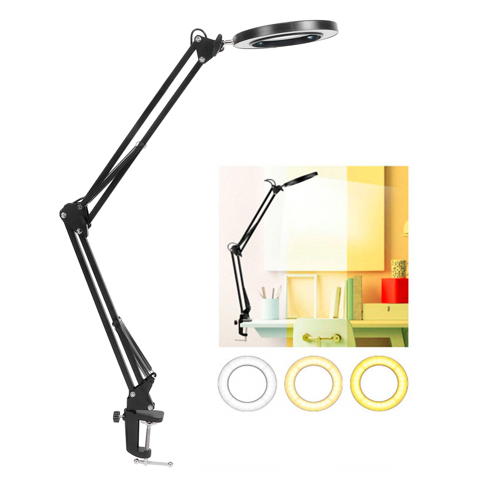 LED 5X Magnifying Lamp with Clamp USB Dimmable Desk Magnifier Light for view 10