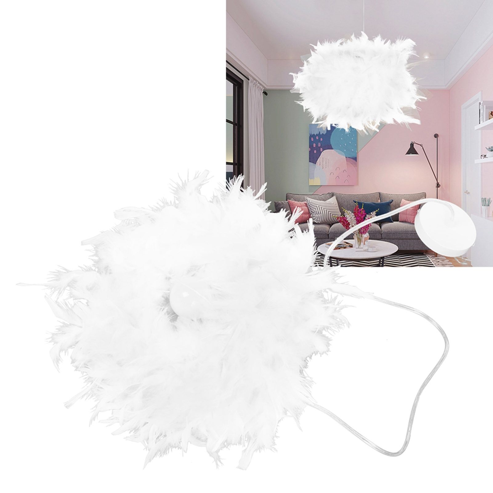 E27 Modern Feather Ceiling Light Pendant Lamp Shade Chandelier Home Bedroom view 9