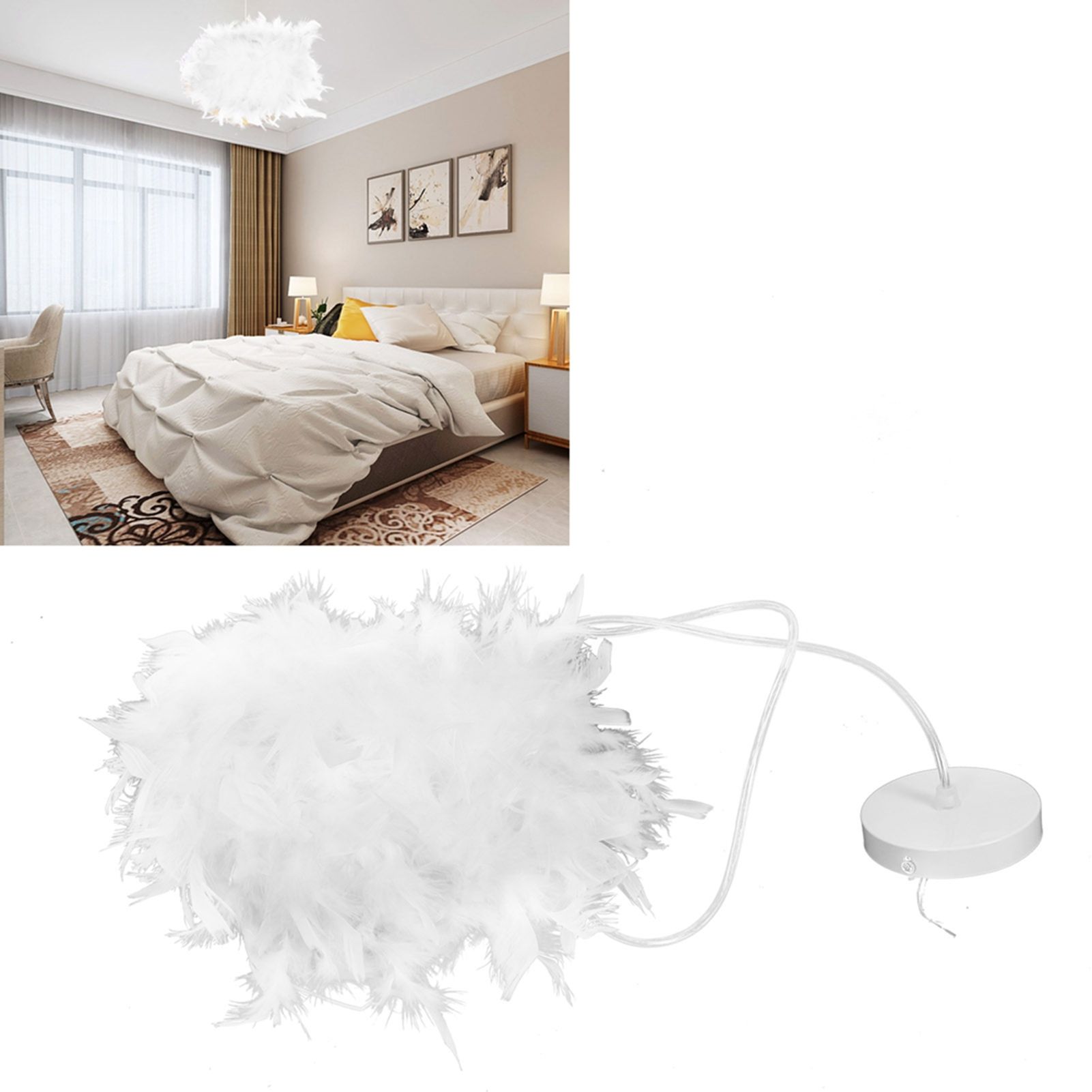 E27 Modern Feather Ceiling Light Pendant Lamp Shade Chandelier Home Bedroom view 10