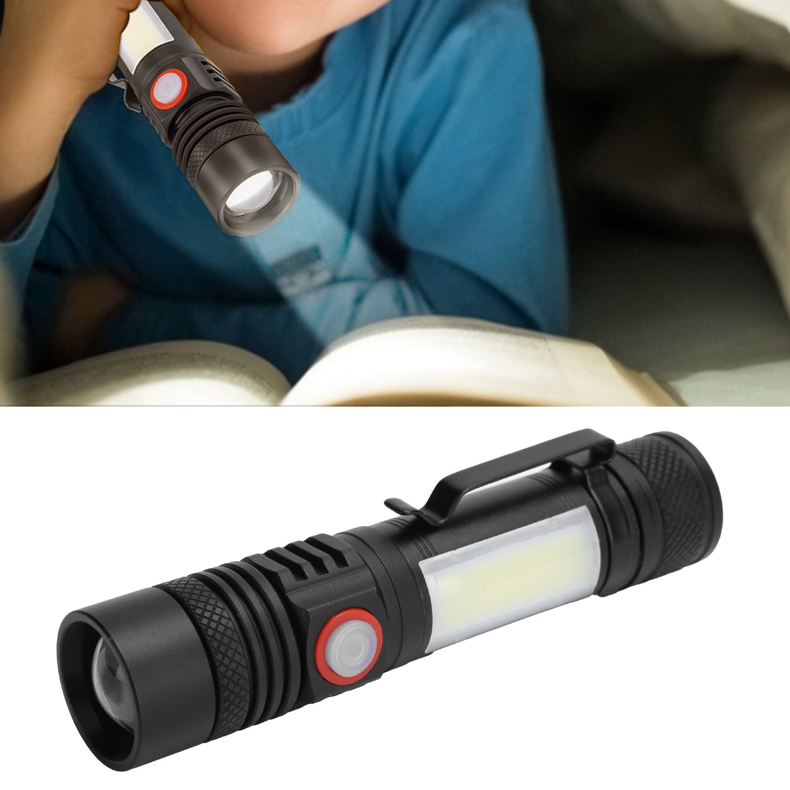 T6+COB Electric Torch Telescopic Zoom Powerful Flashlight Dual Light Sources view 9