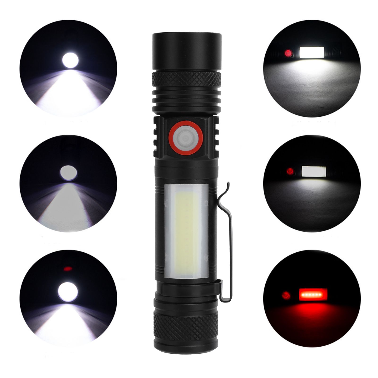 T6+COB Electric Torch Telescopic Zoom Powerful Flashlight Dual Light Sources view 10