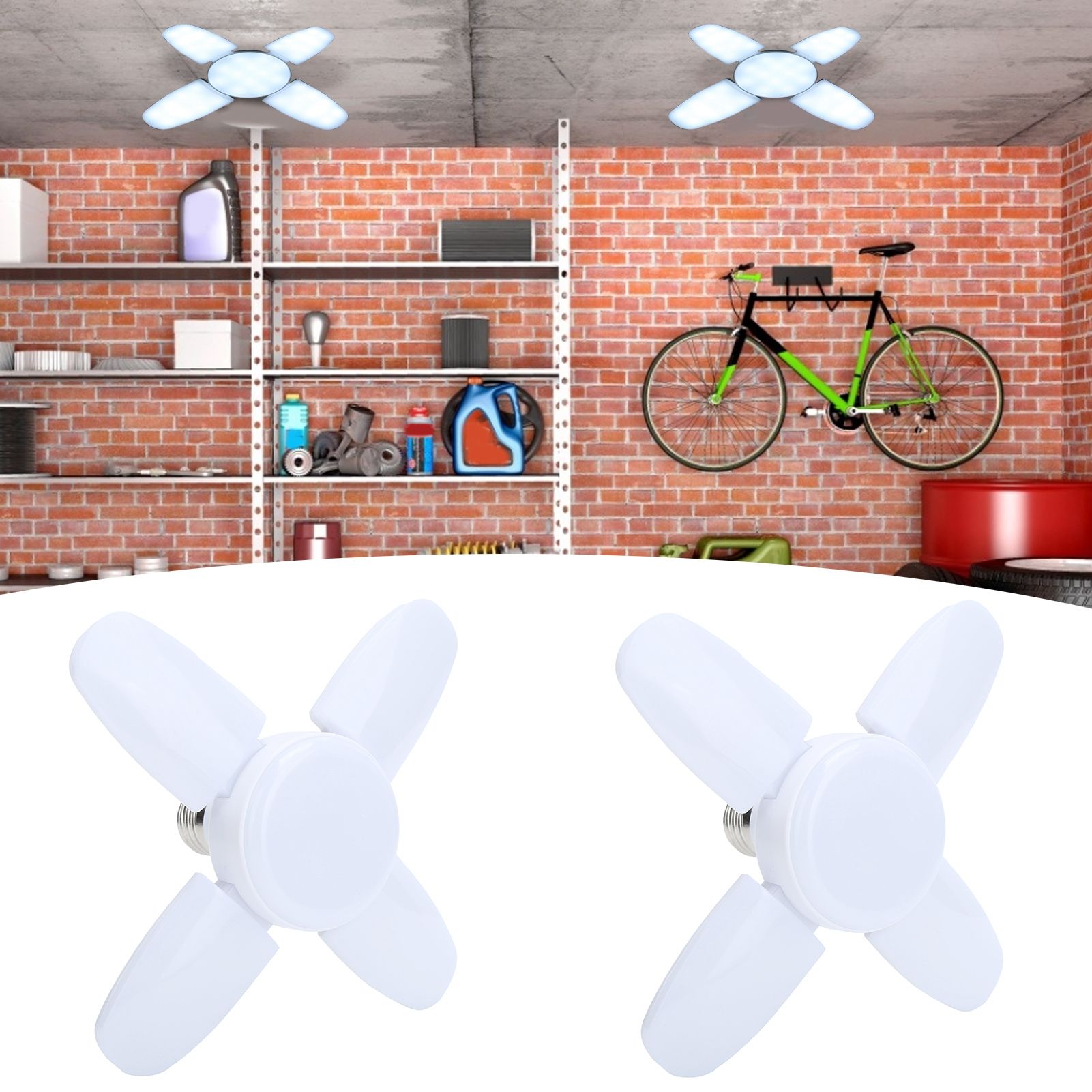 2Pcs 28W 2800LM LED Deformable Garage Fan Shape Light Bulb Warehouse Ceiling Lamp view 9