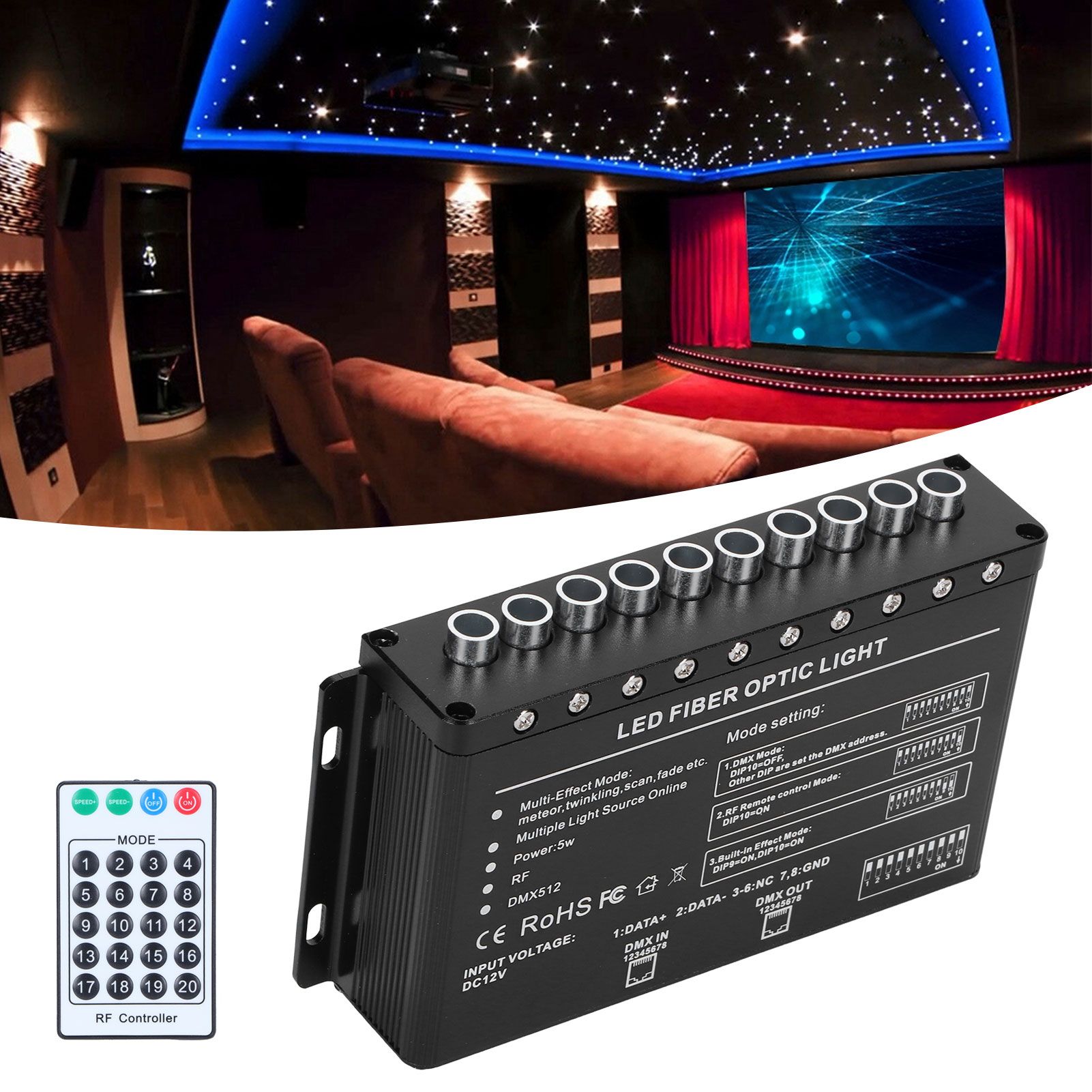 DC12V LED Fiber Optic Light with 10 Holes Remote Lighting for Home Automobiles view 9