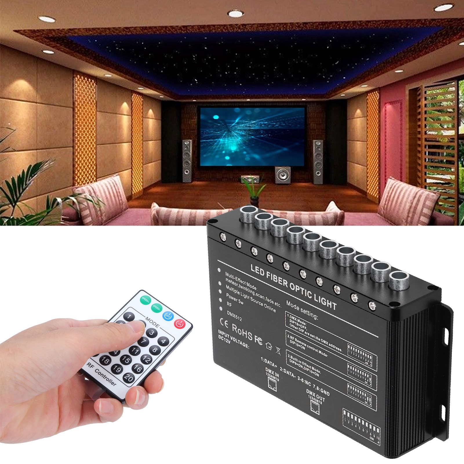 DC12V LED Fiber Optic Light with 10 Holes Remote Lighting for Home Automobiles view 10