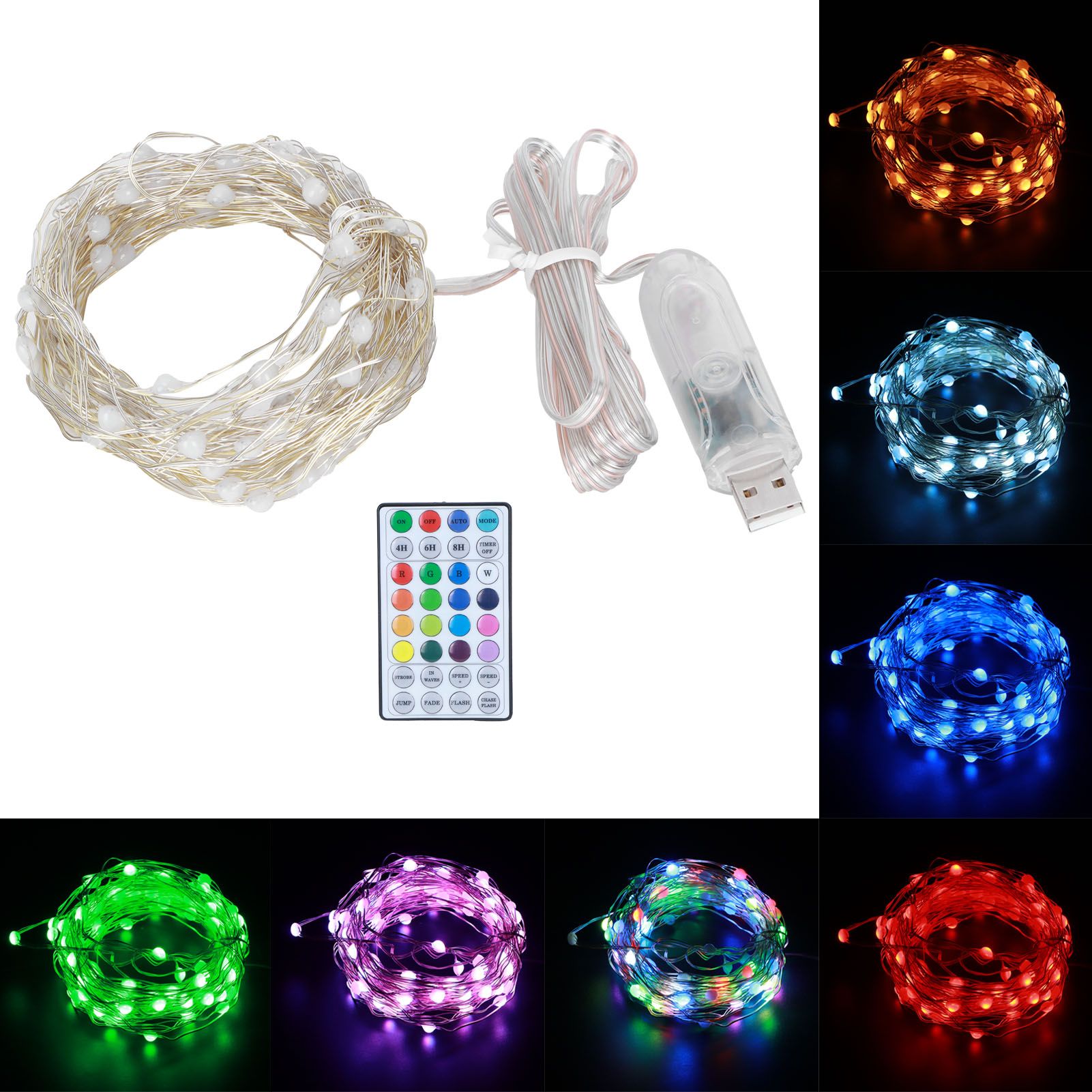 32.8ft 100LED String Light 16 Colors USB Remote Control IP44 Waterproof Lamp view 9