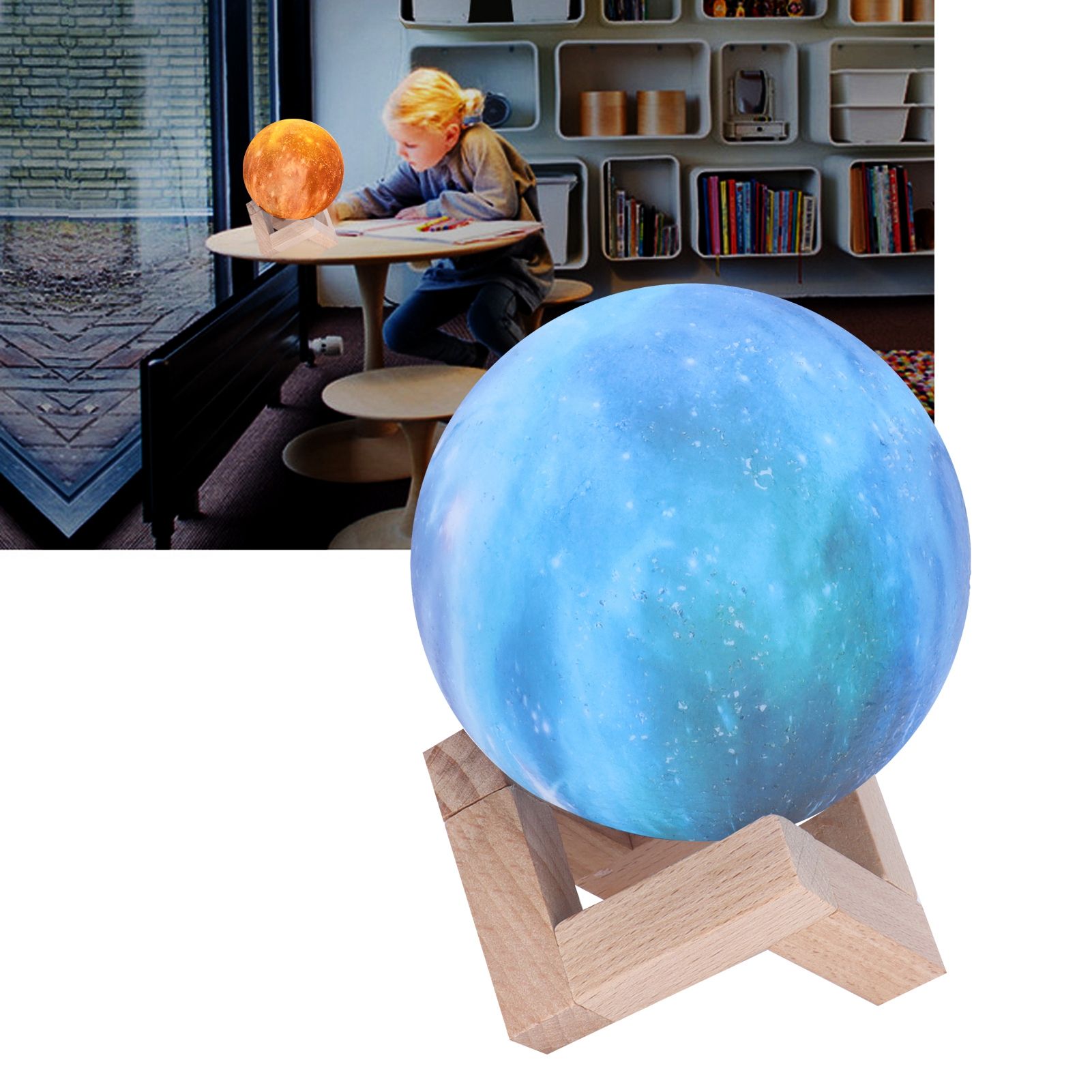 USB Moon Lamp 3 Dimensional 3‑Colors LED Night Light Bedside Lamp Children view 11