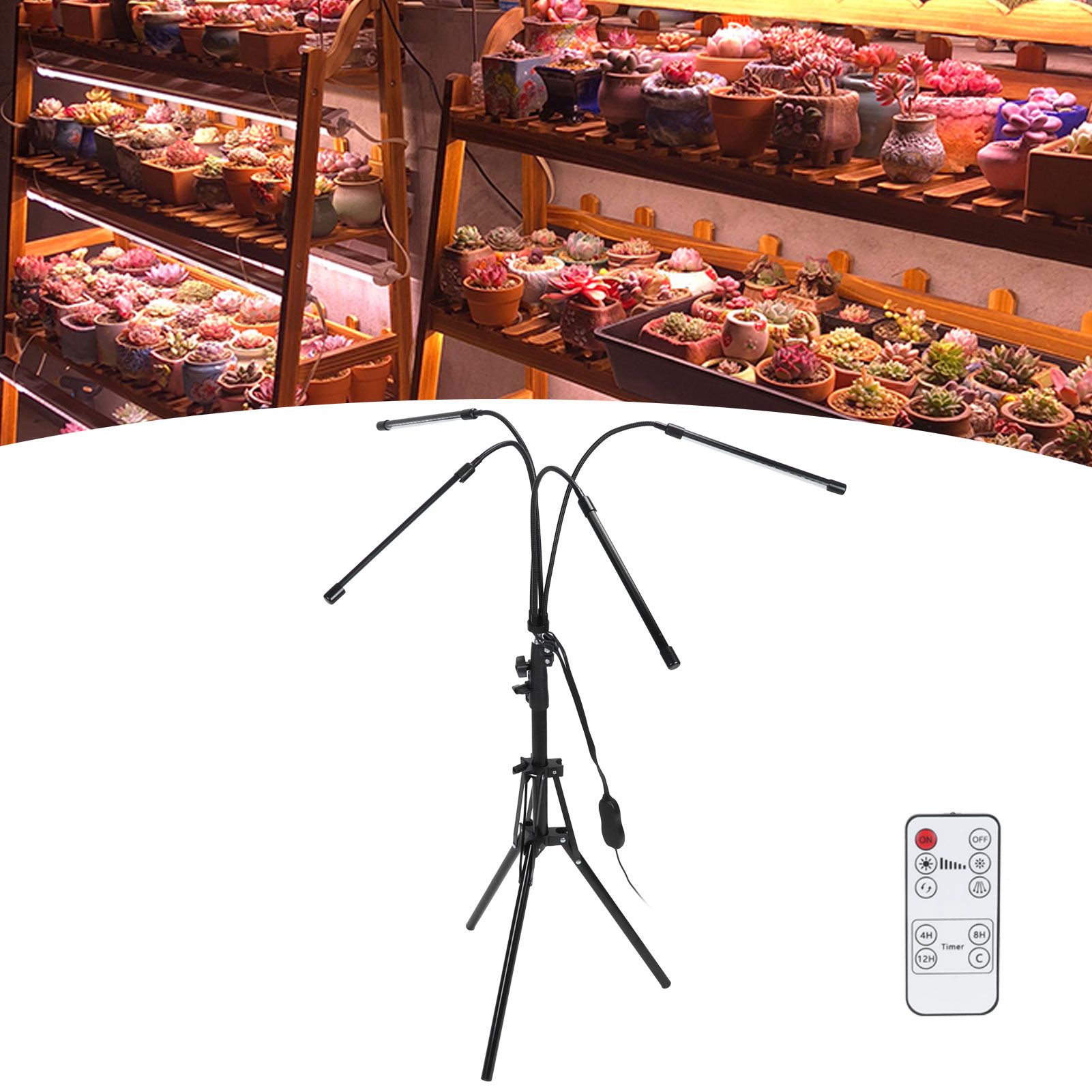 4‑Head Grow Light Tripod Stand LED Plant Growth Light with Remote Timing view 11