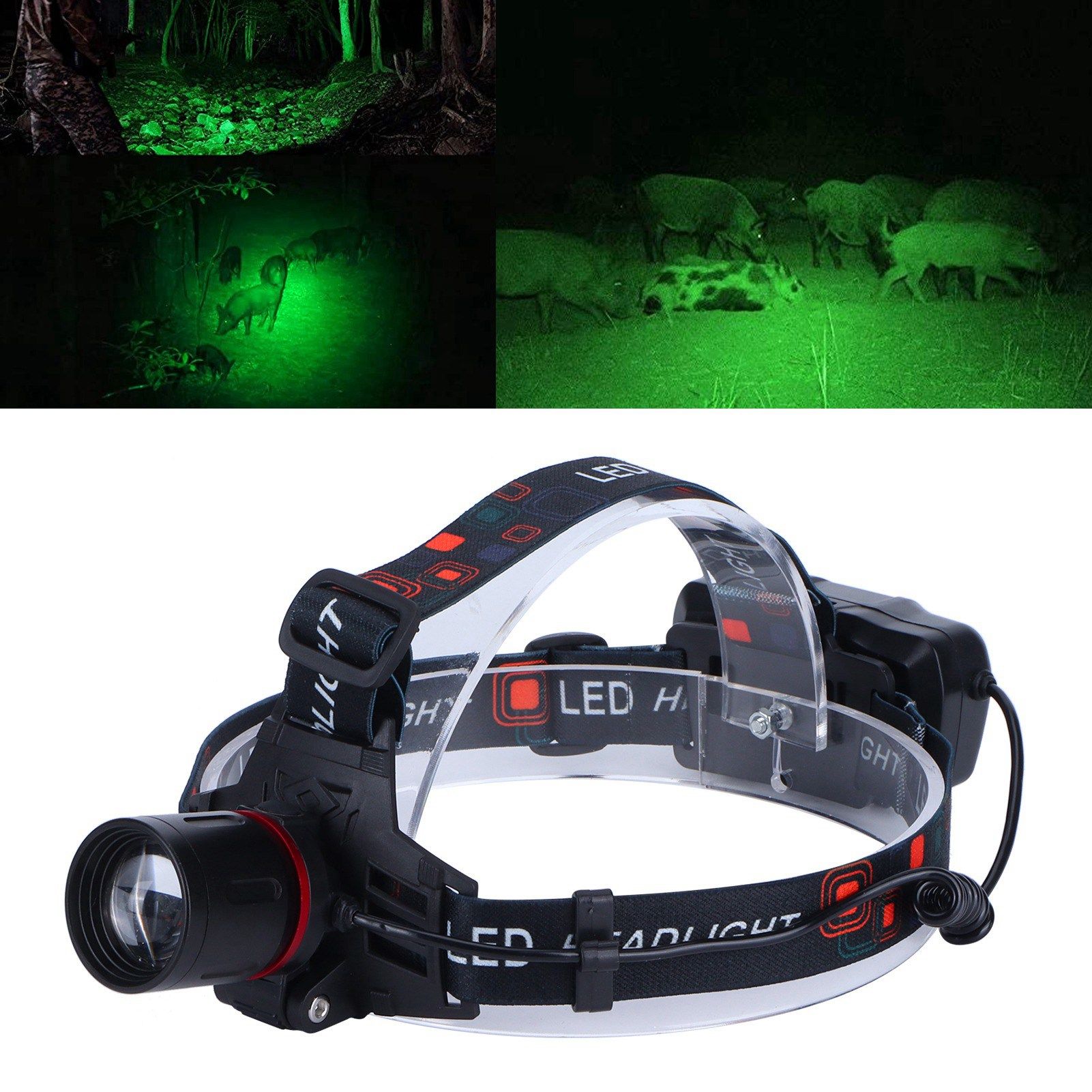 LED Headlamp Green Light Waterproof Head Lamp USB Charging for Outdoor Fishing view 12
