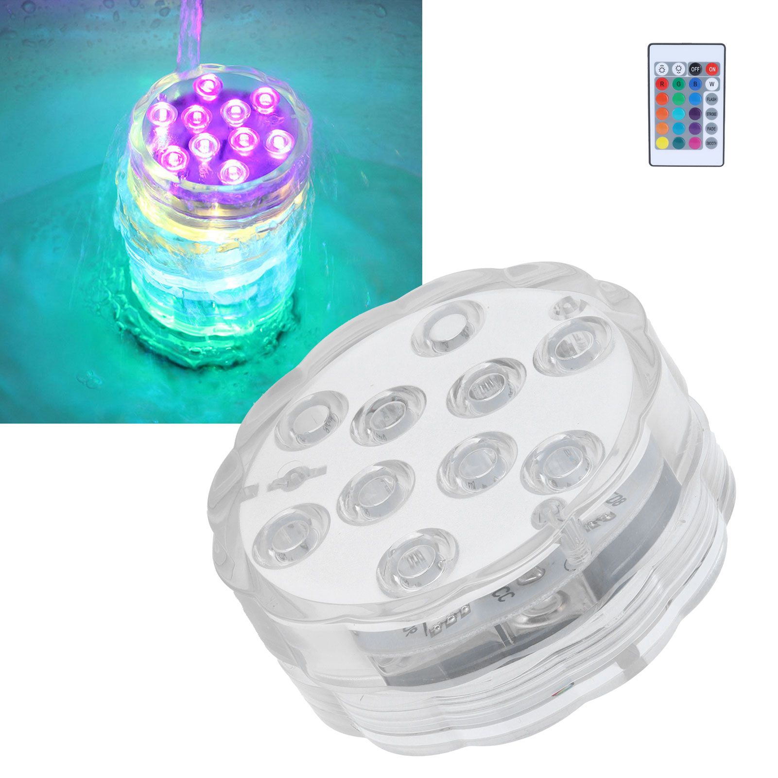 7cm/2.8in 16‑Color LED Pool Light RGB Underwater Lamp with 24‑Key Remote view 11