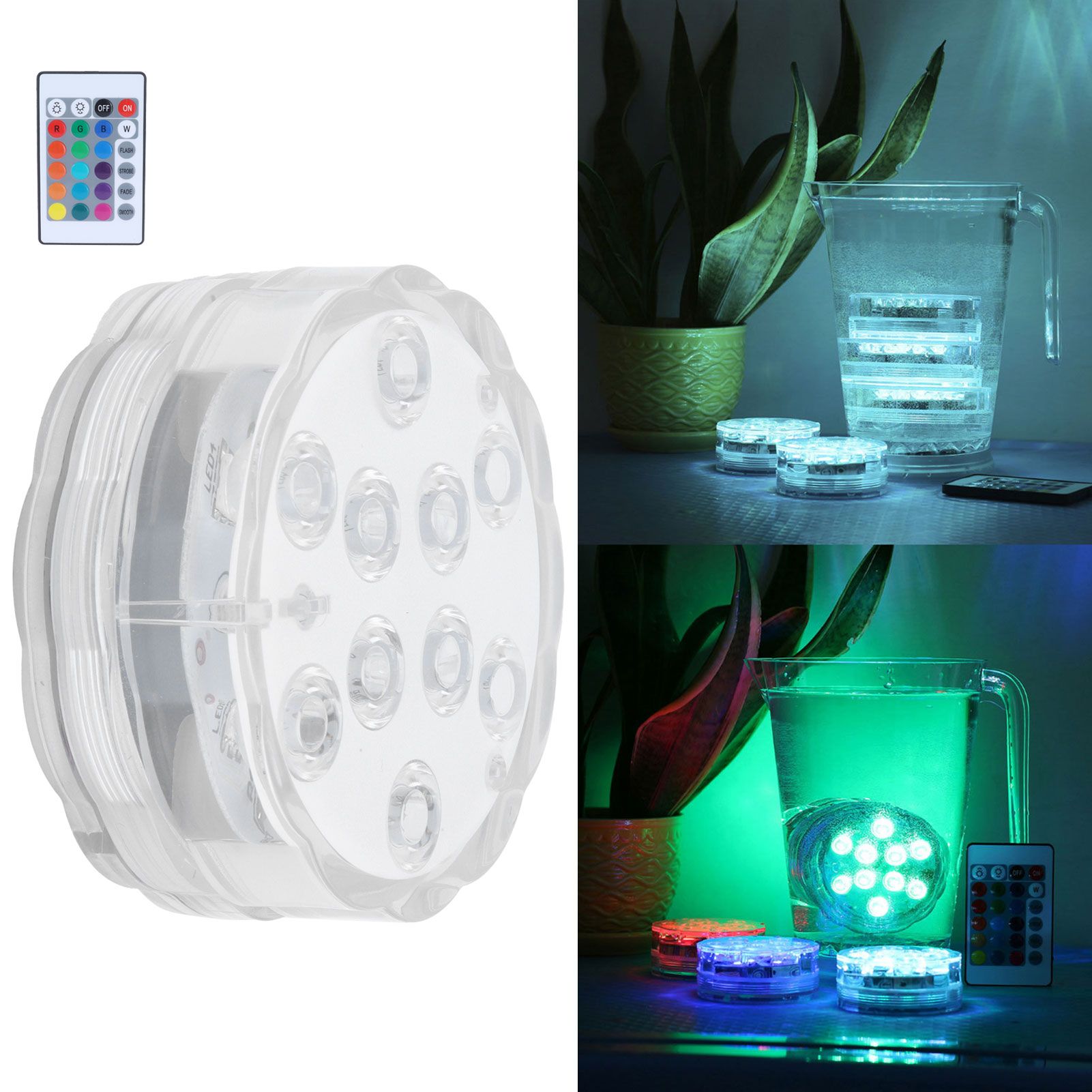 7cm/2.8in 16‑Color LED Pool Light RGB Underwater Lamp with 24‑Key Remote view 12