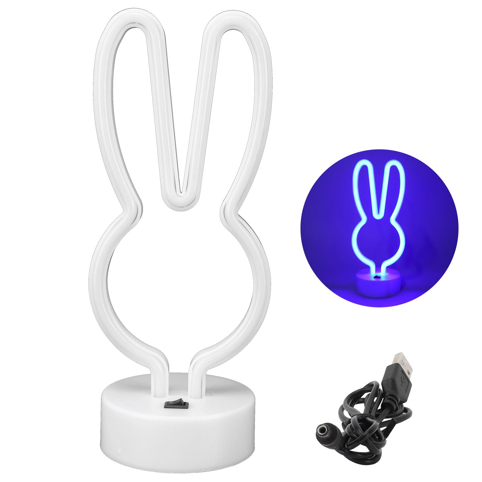 Rabbit Shape LED Neon Light Bedside Table Decor Neon Lamp with Base view 2