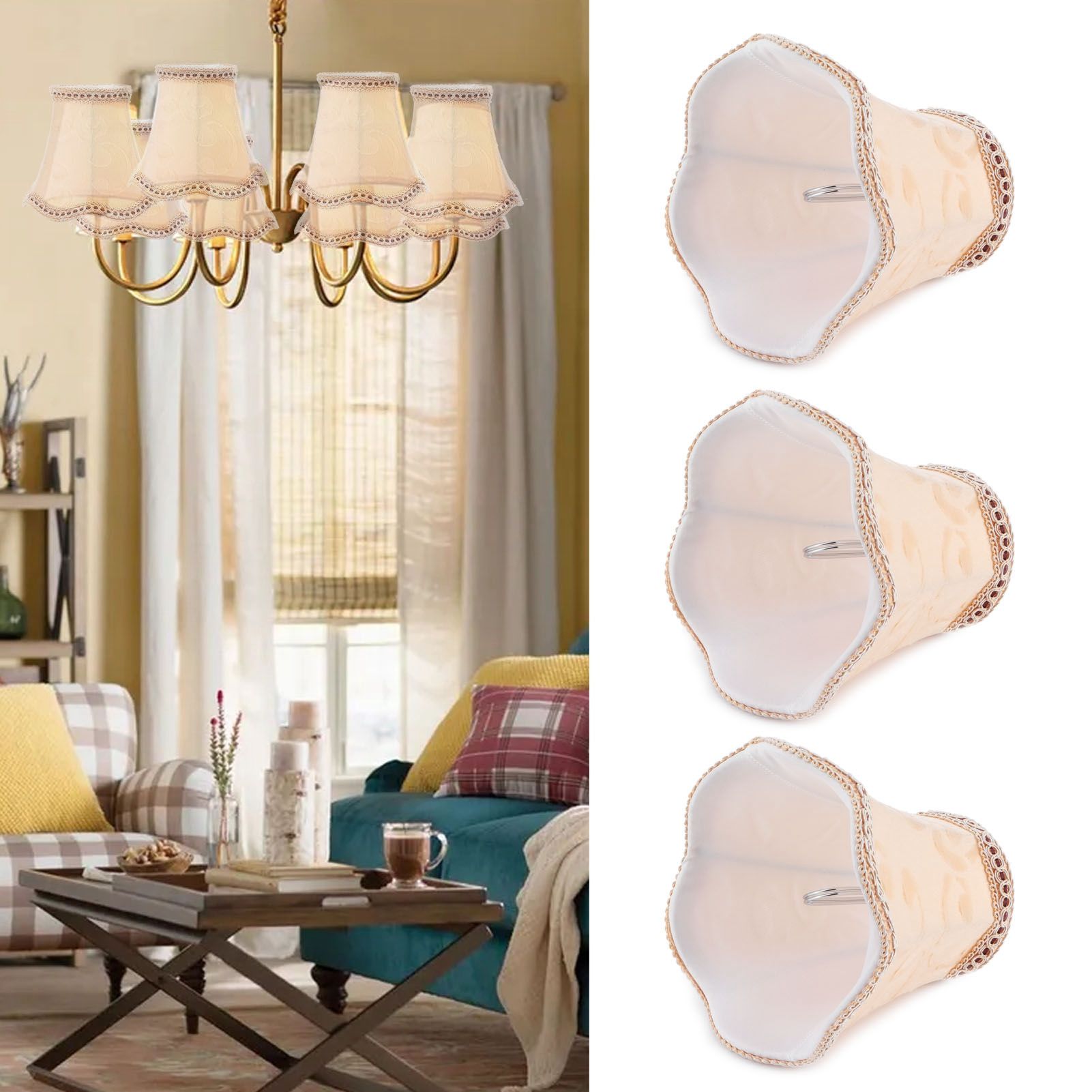 3Pcs Chandelier Lamp Shade Modern E14 ClipOn Fabric Lampshade for Hotels KTV view 11
