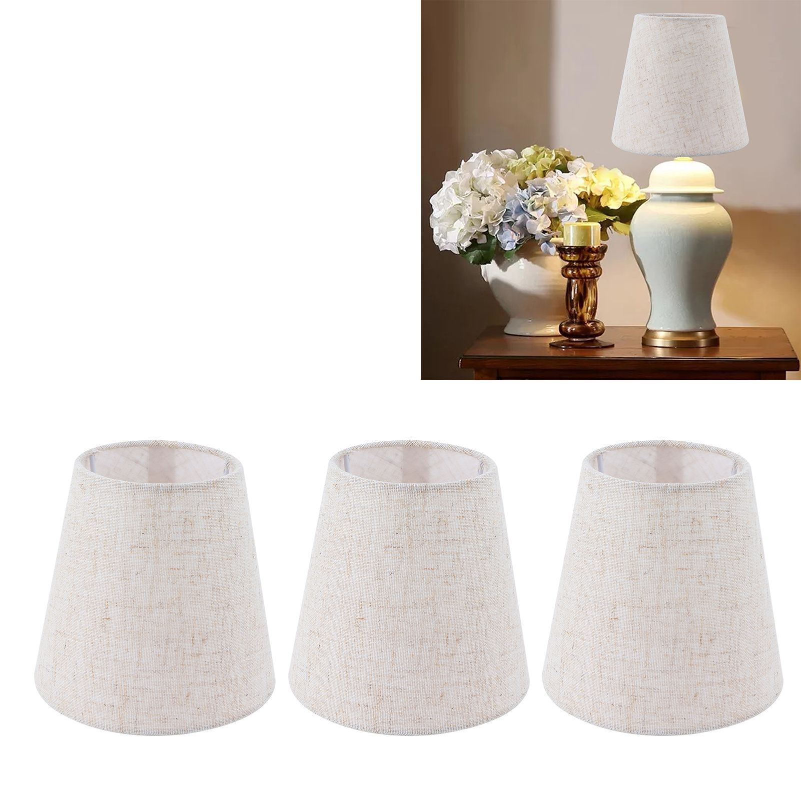3PCS Linen Cloth Lamp Shade E14 Meson Lampshade for Candle Chandelier Hotel view 11