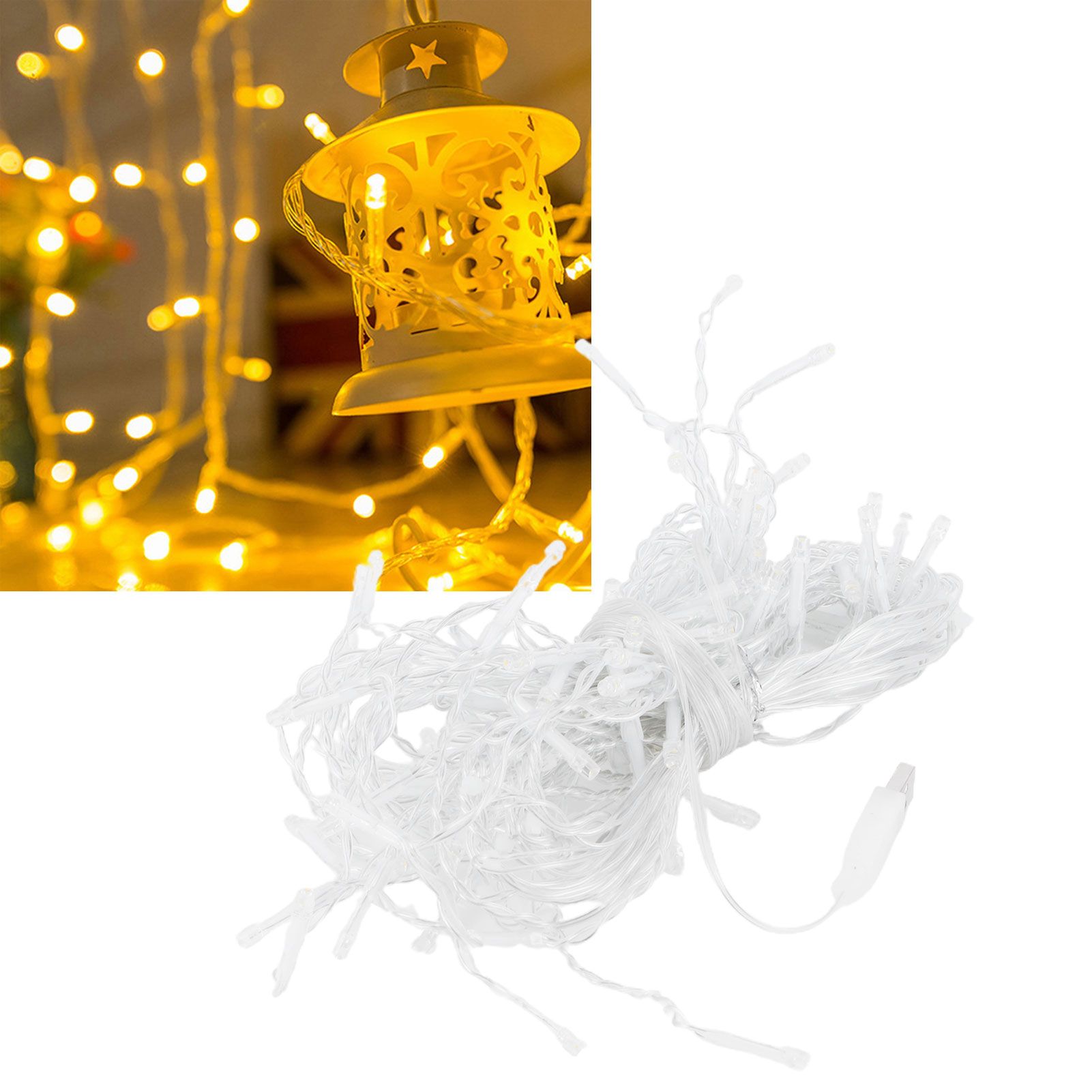 96LED String Lights USB Powered Curtain Light Festival Party Decoration Warm White view 11