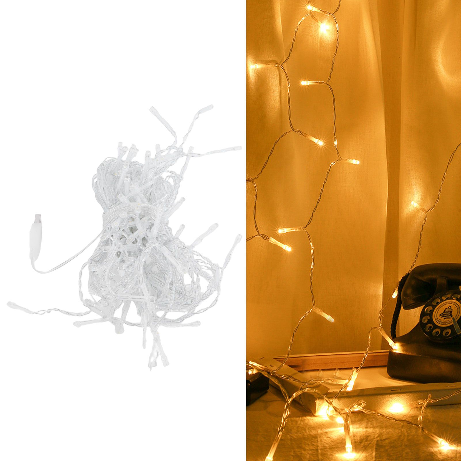 96LED String Lights USB Powered Curtain Light Festival Party Decoration Warm White view 12