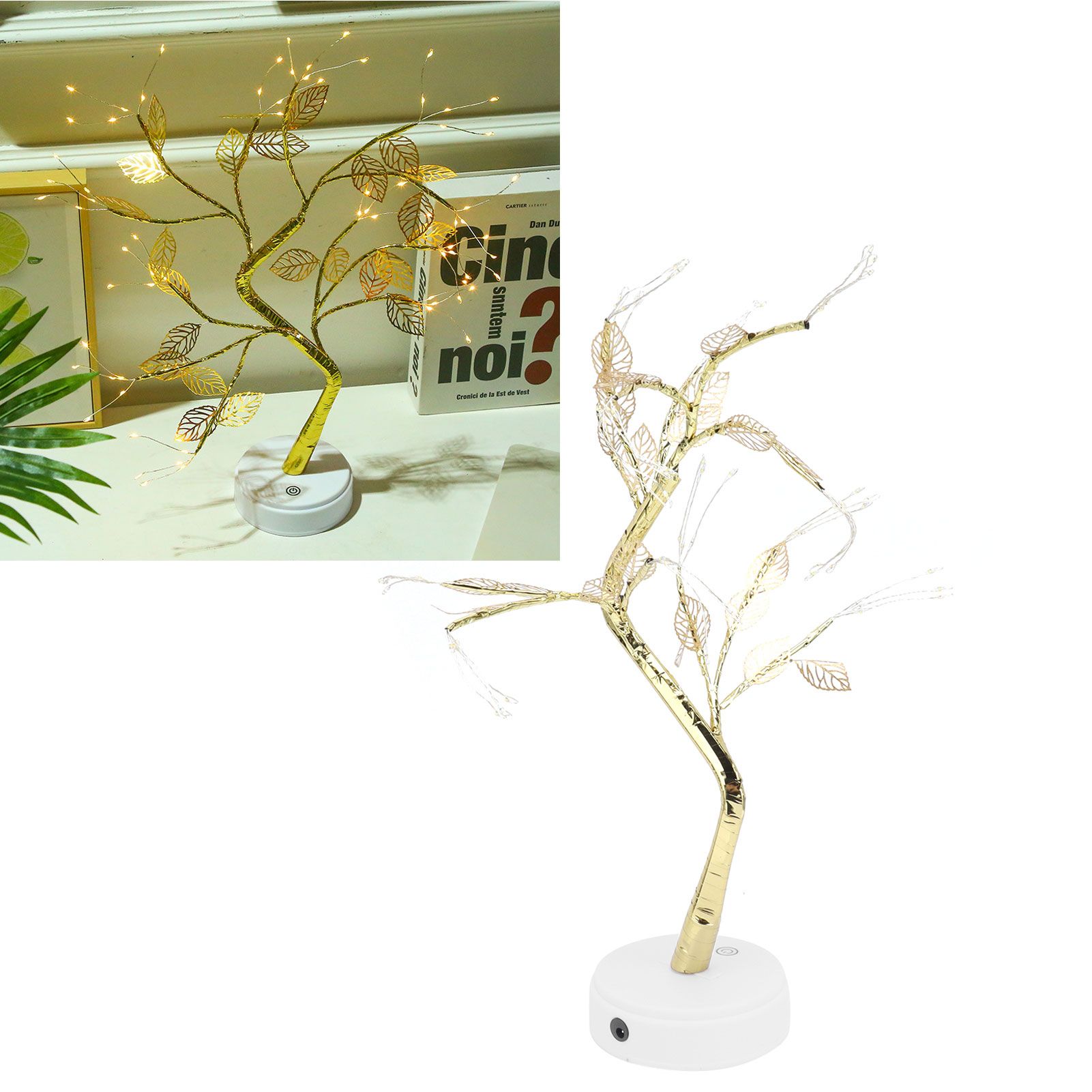 Night Light 72LEDs Artificial Leaf Bonsai LED Copper Wire Lamp Battery USB view 11