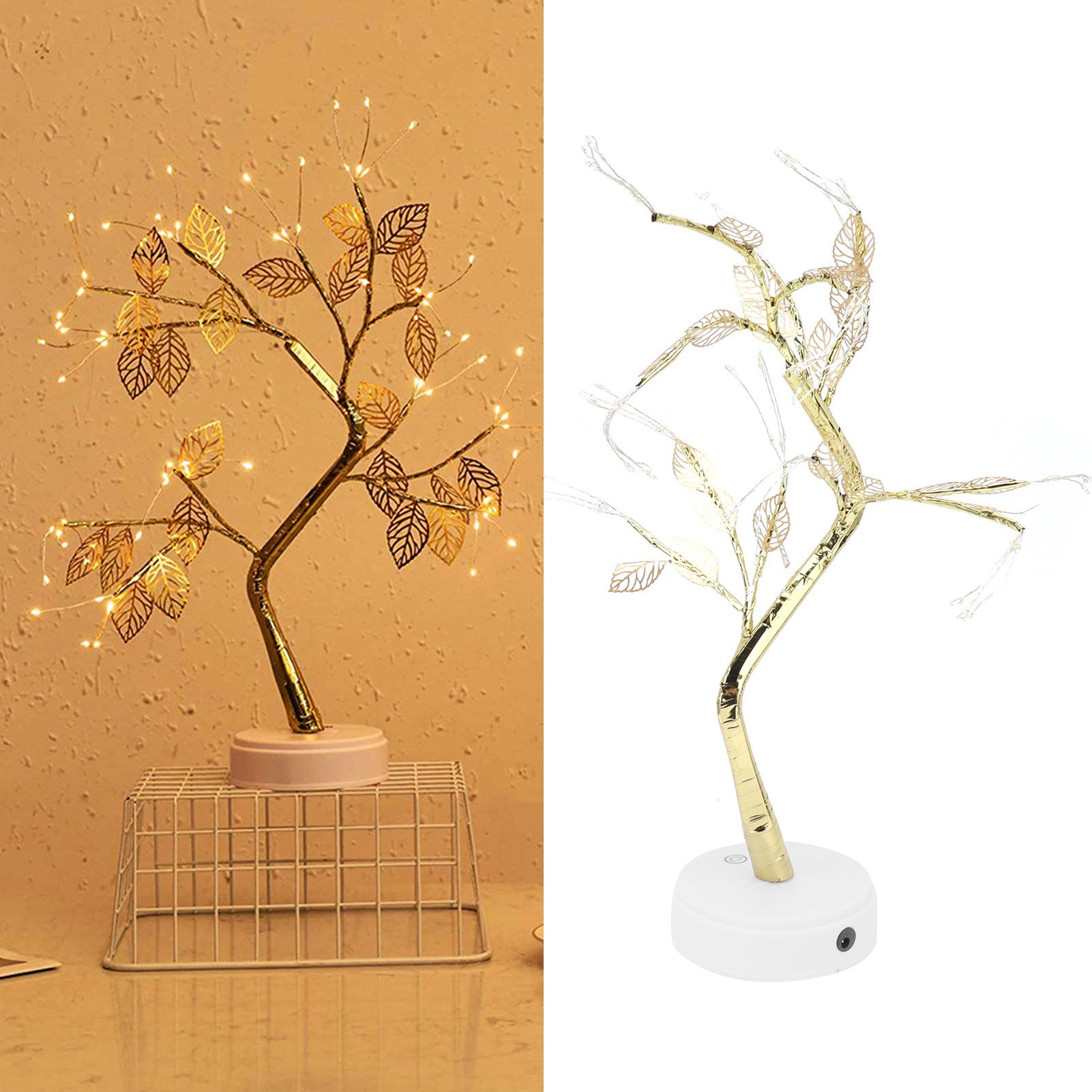 Night Light 72LEDs Artificial Leaf Bonsai LED Copper Wire Lamp Battery USB view 12