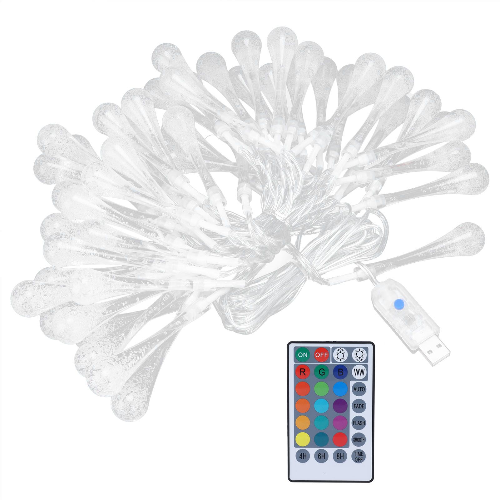50LED String Lights IP45 16 Colors USB Remote Water Drop Lamp for Outdoor view 2