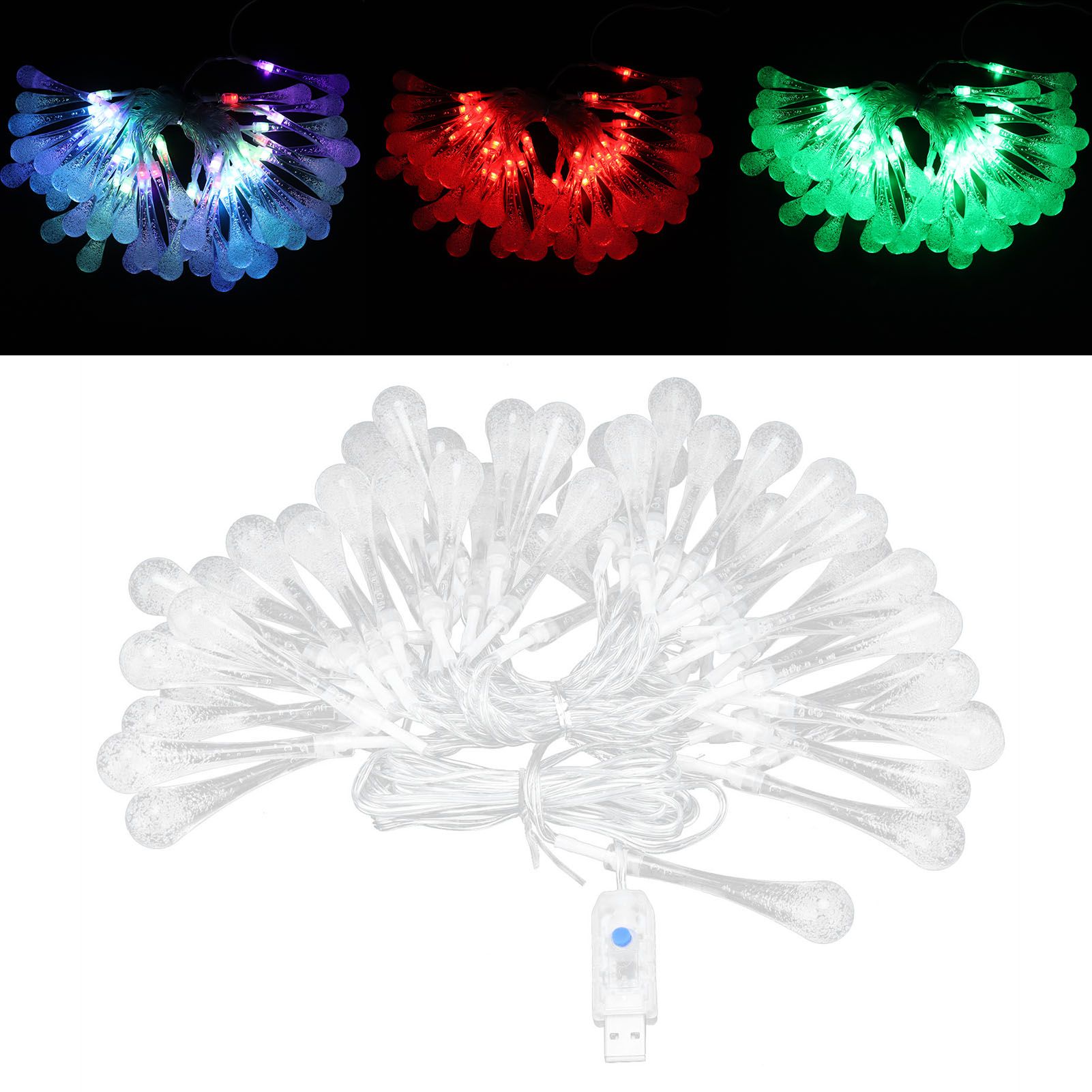 50LED String Lights IP45 16 Colors USB Remote Water Drop Lamp for Outdoor view 12