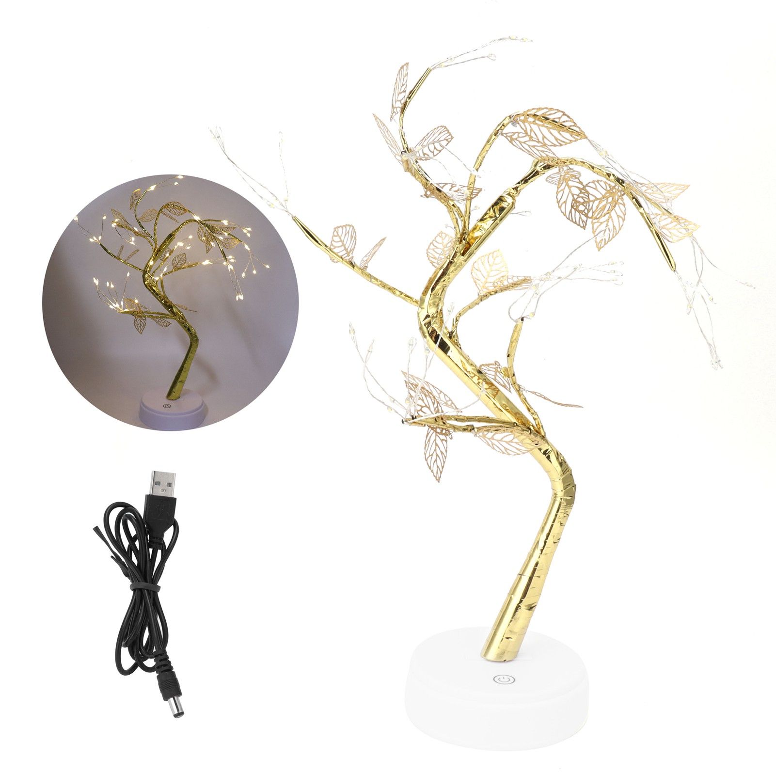 Tree Shape Light DIY 72LEDs Artificial Golden Leaf Tree Lamp USB Battery view 2