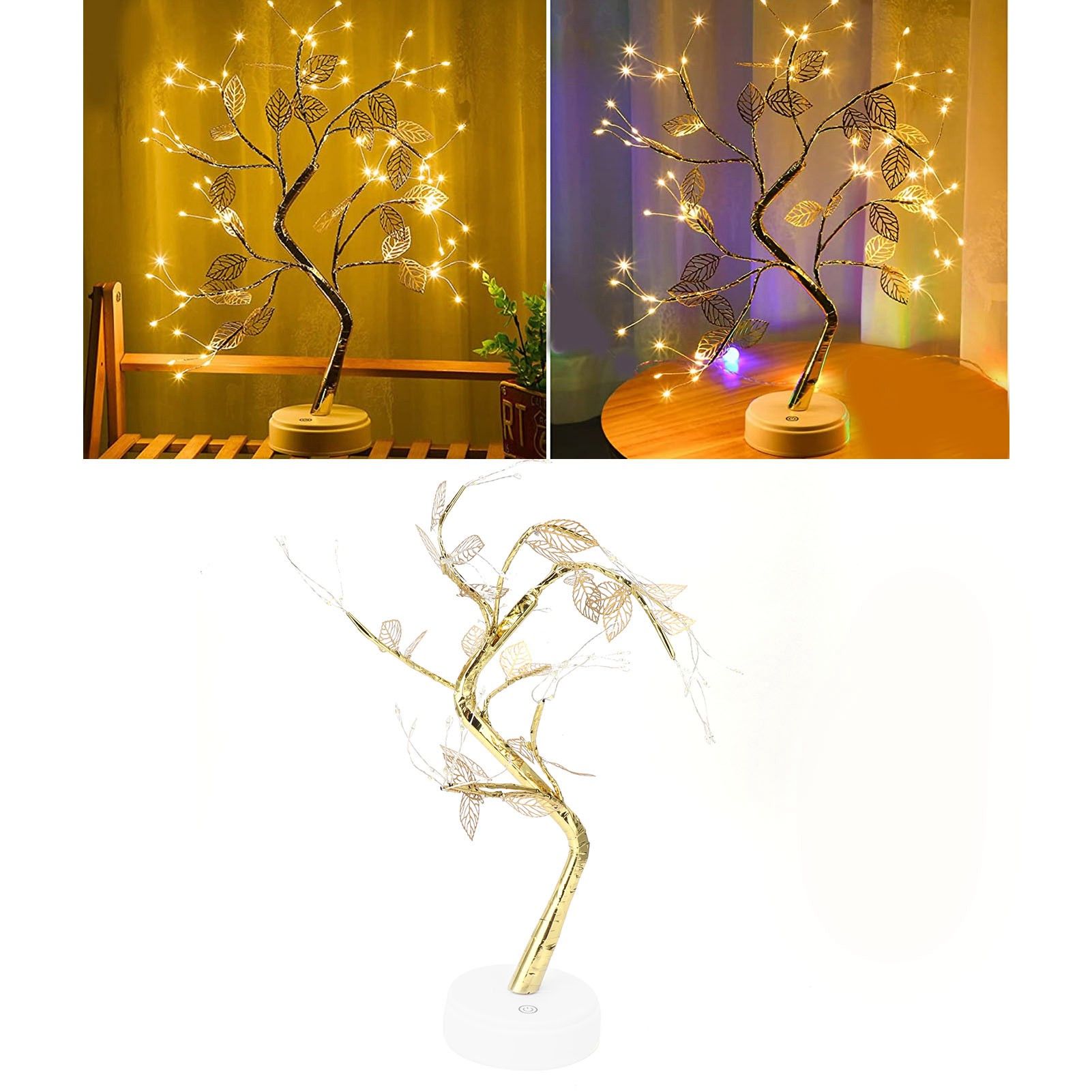 Tree Shape Light DIY 72LEDs Artificial Golden Leaf Tree Lamp USB Battery view 11
