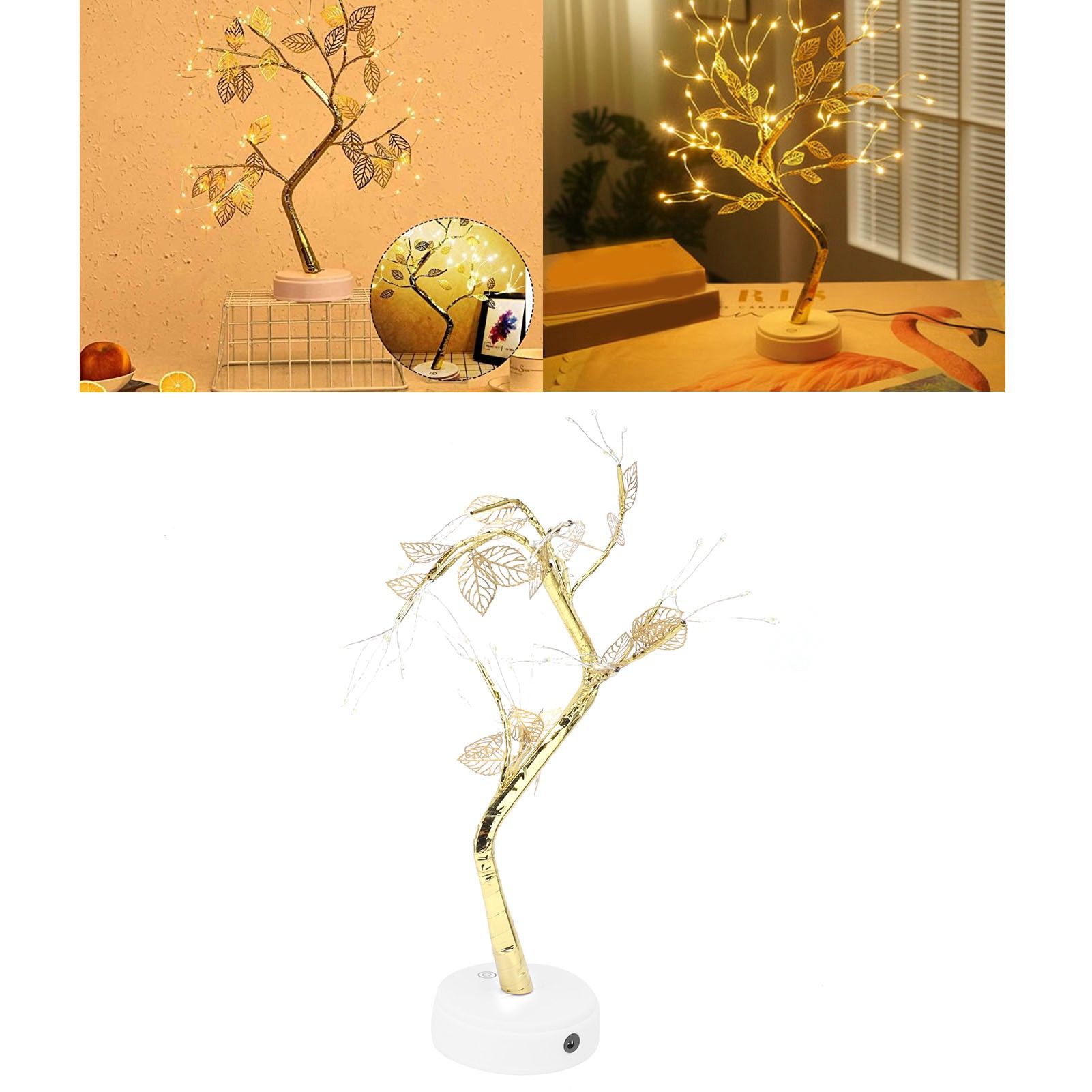Tree Shape Light DIY 72LEDs Artificial Golden Leaf Tree Lamp USB Battery view 12