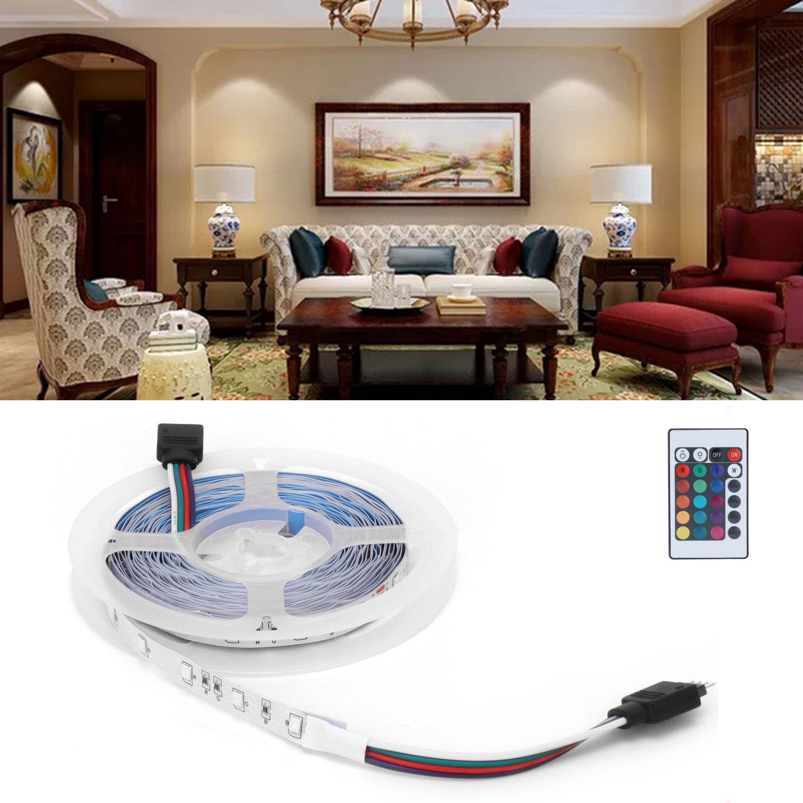300LED Strip Light 5M Color Changing RGB Lights Strip Dimmable 12V for Outdoor view 12