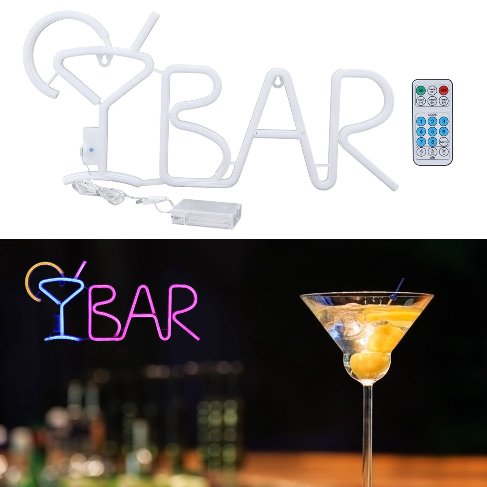 BAR Neon Sign Light with 8 Modes 24‑Key Remote Control for Birthday Party view 11