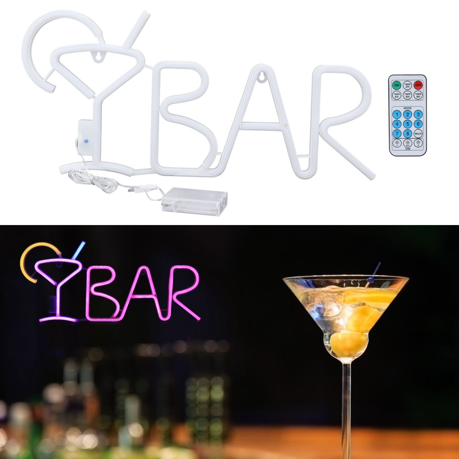 BAR Neon Sign Light with 8 Modes 24‑Key Remote Control for Birthday Party view 11