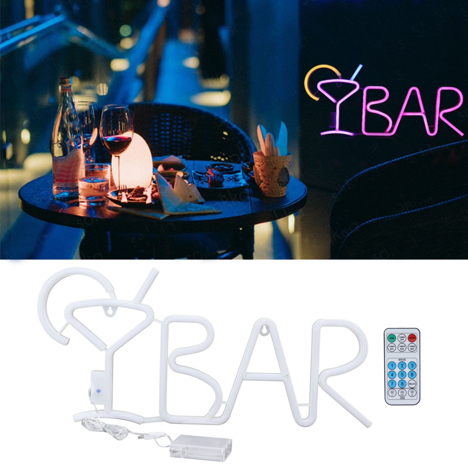 BAR Neon Sign Light with 8 Modes 24‑Key Remote Control for Birthday Party view 12