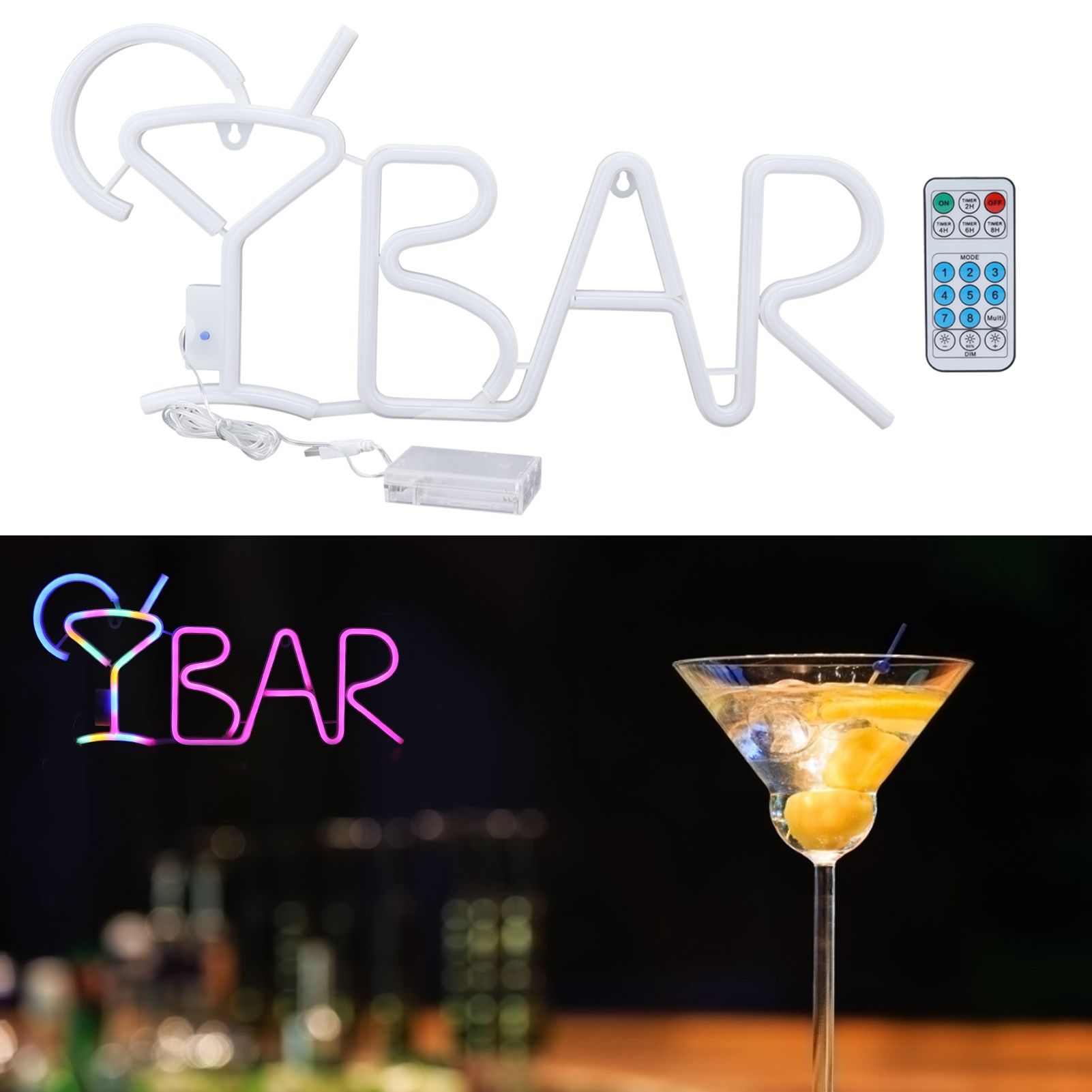 BAR Neon Sign Light with 8 Modes 24‑Key Remote Control for Birthday Party view 11