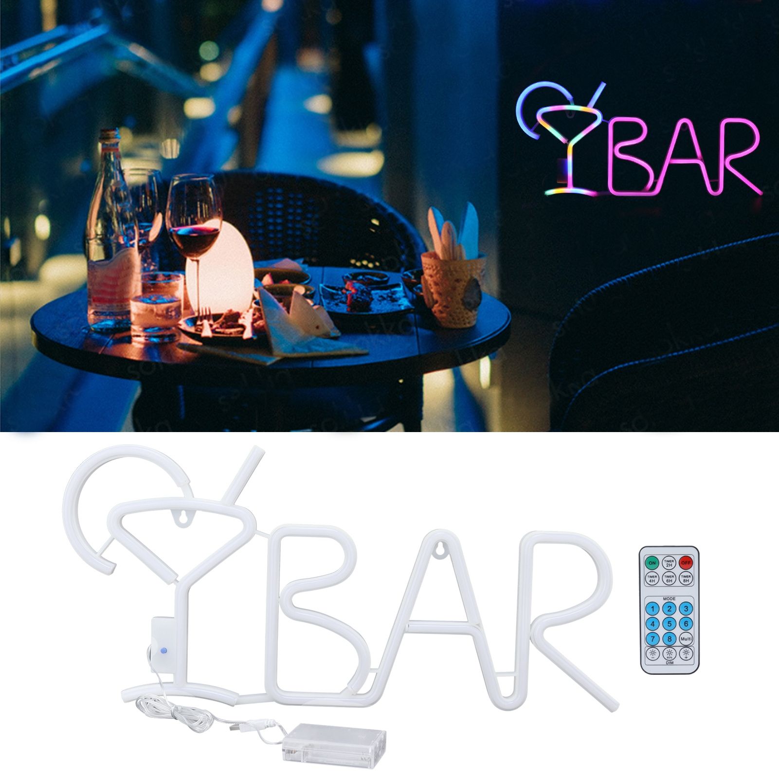 BAR Neon Sign Light with 8 Modes 24‑Key Remote Control for Birthday Party view 12