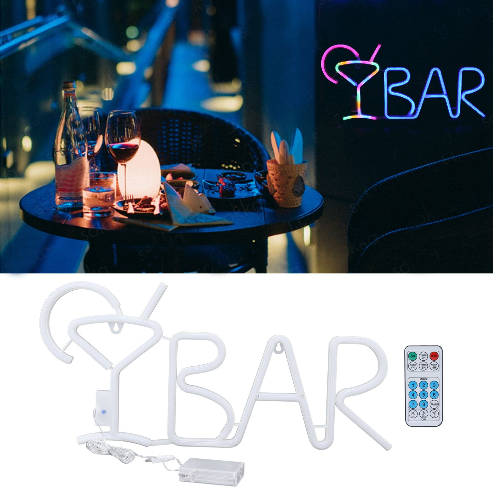 BAR Neon Lamp LED Neon Sign 8 Lighting Mode with Remote Control for Home Bar view 12