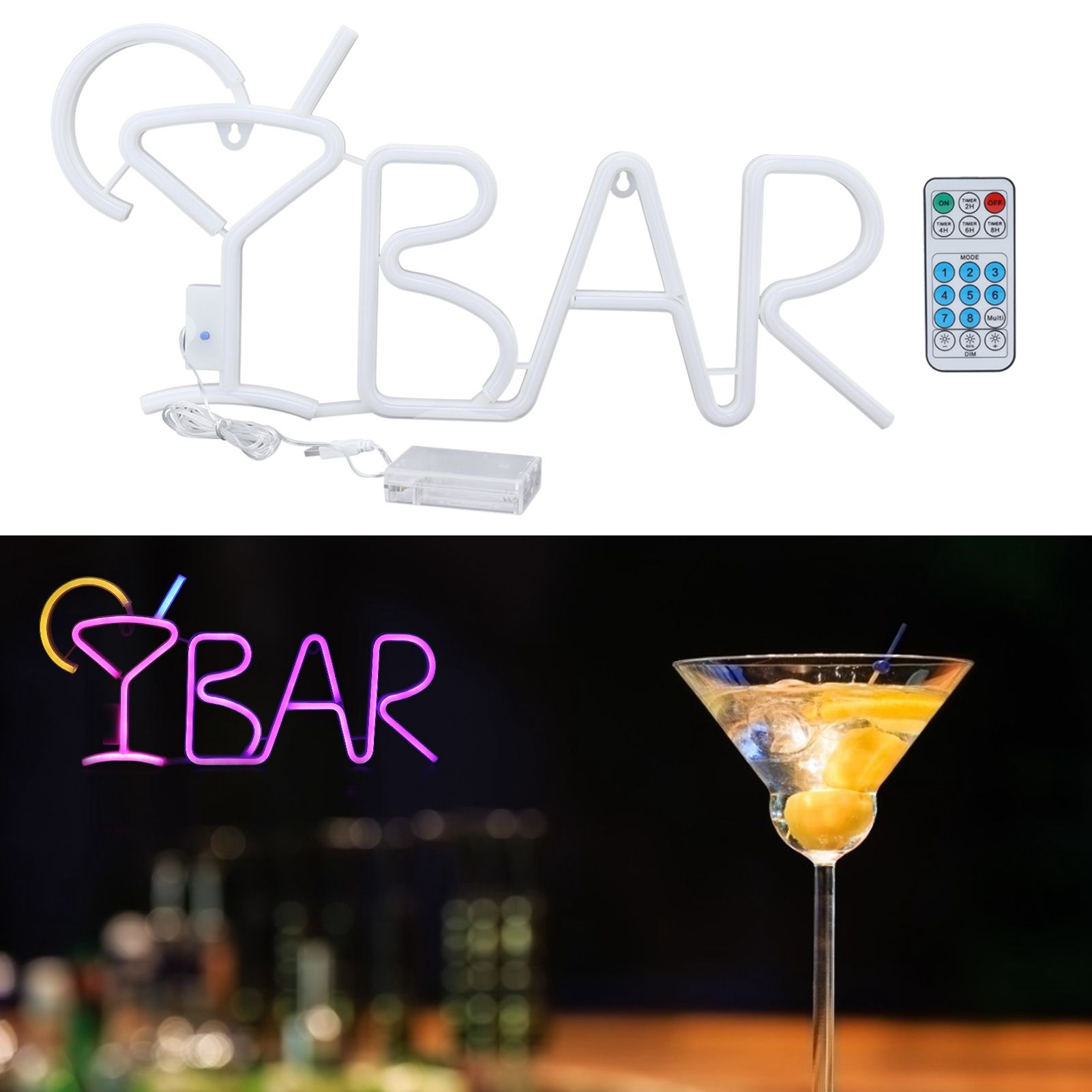 BAR Neon LED Purple 24‑key Remote Control 8‑mode Wall Light Neon Lights for view 11