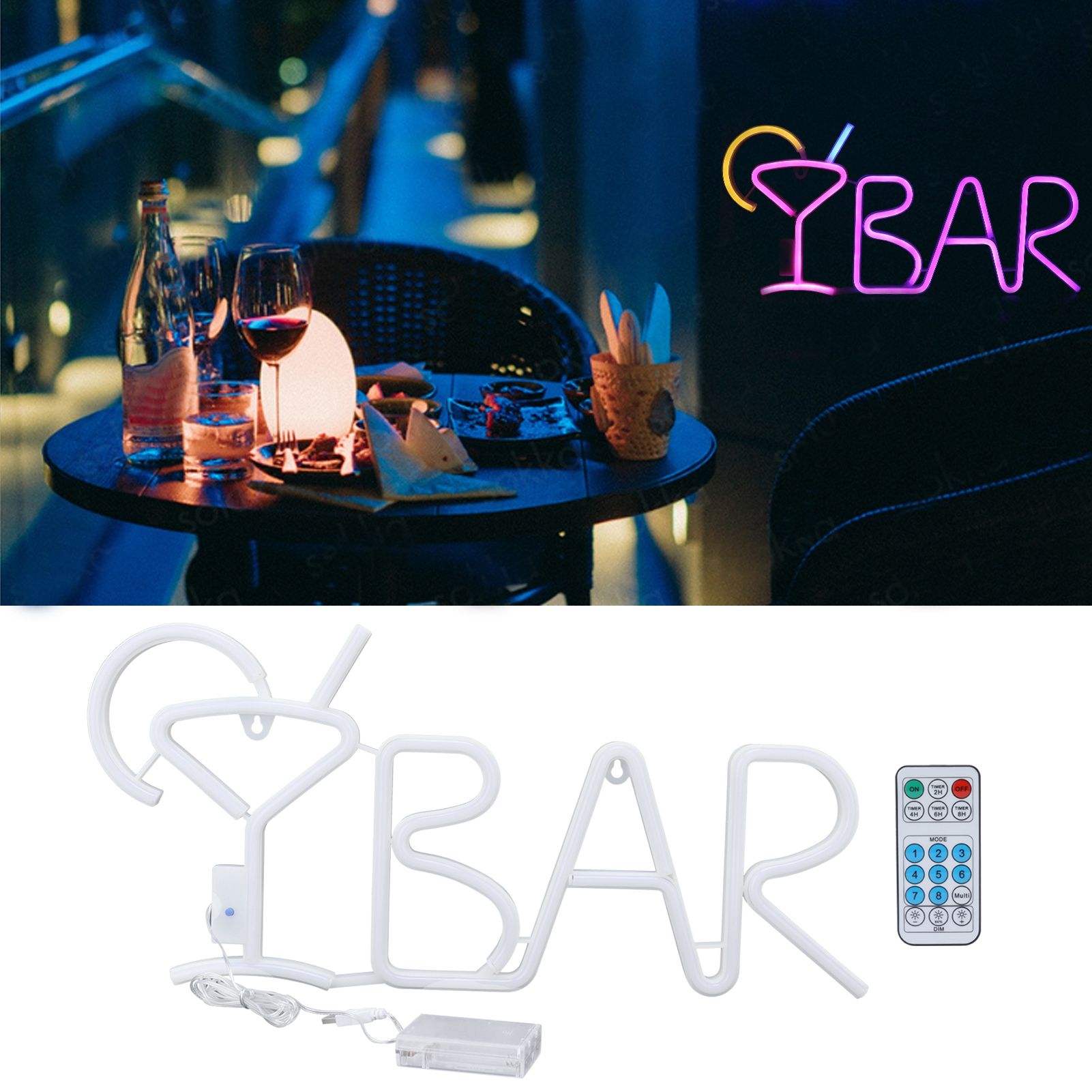 BAR Neon LED Purple 24‑key Remote Control 8‑mode Wall Light Neon Lights for view 12